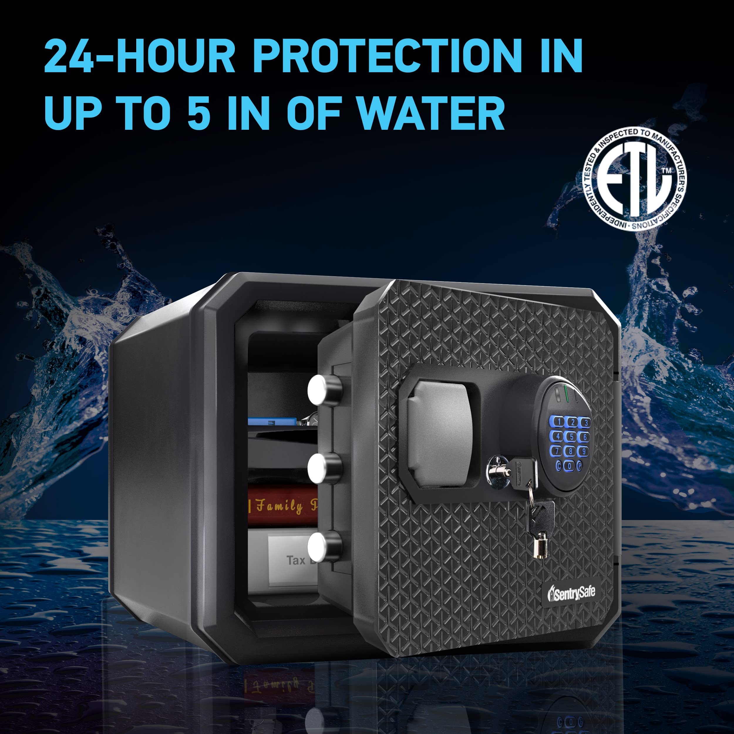 Sentry Safe Home Safe, Fireproof, Waterproof, with Digital Keypad and Override Key and Interior Light, FPW082HTC, 0.81 cu ft