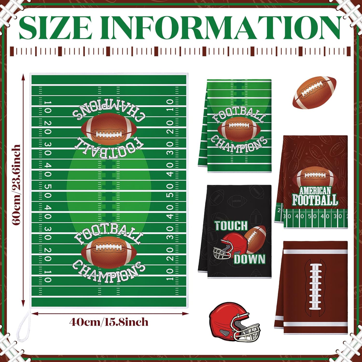 Preboun 4 Pcs Football Kitchen Decorative Towels Football Hand Dish Towels Microfiber Kitchen Towels Absorbent Tea Towel Sport Hand Drying Cloth Towel for Cooking - Image 3