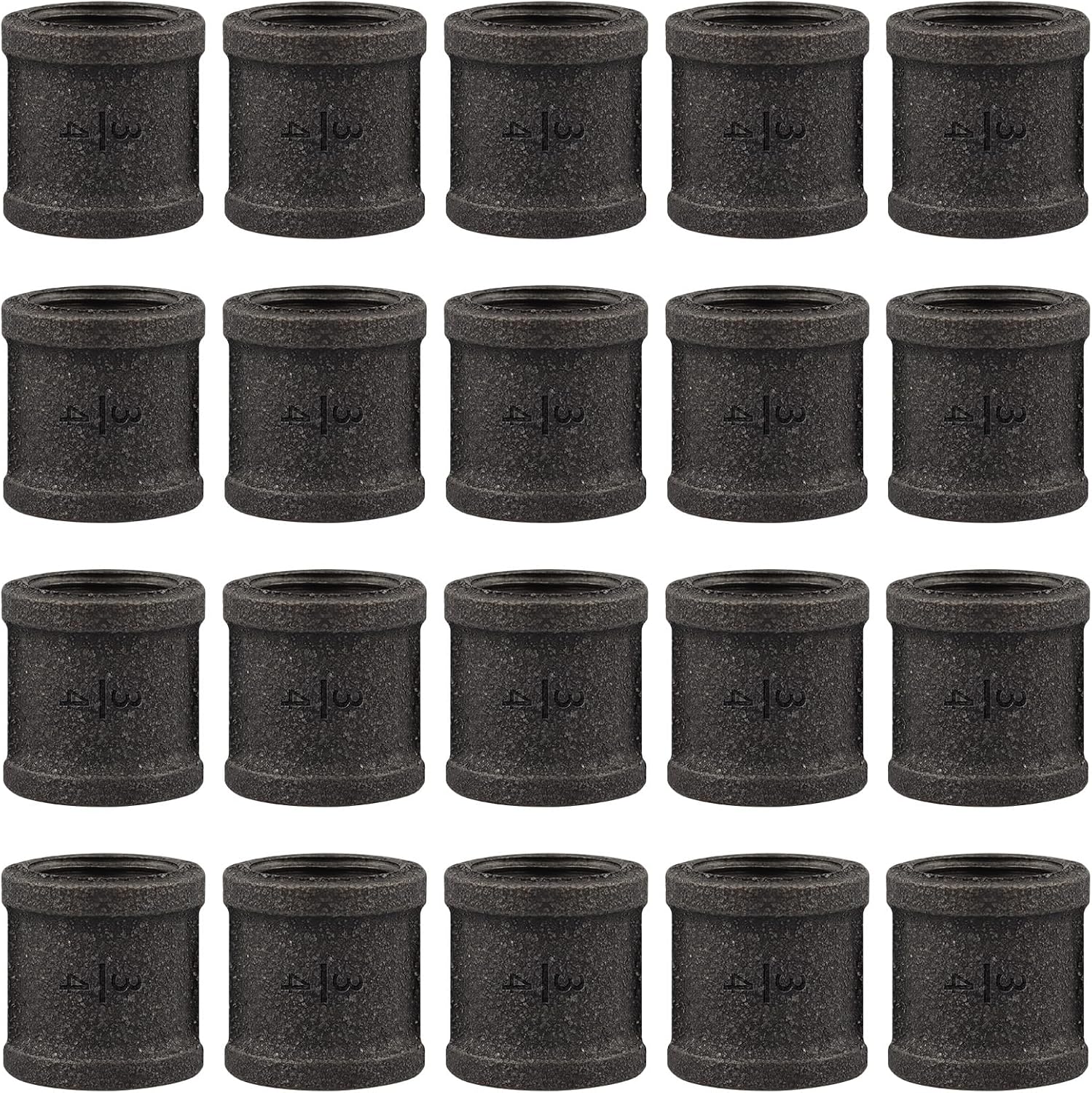 20 Pack 3/4 inches Coupling Malleable Cast Iron Pipe, Industrial Pipe Flanges for Threaded Black Pipes and Fittings, DIY Steampunk Industrial Vintage Style.