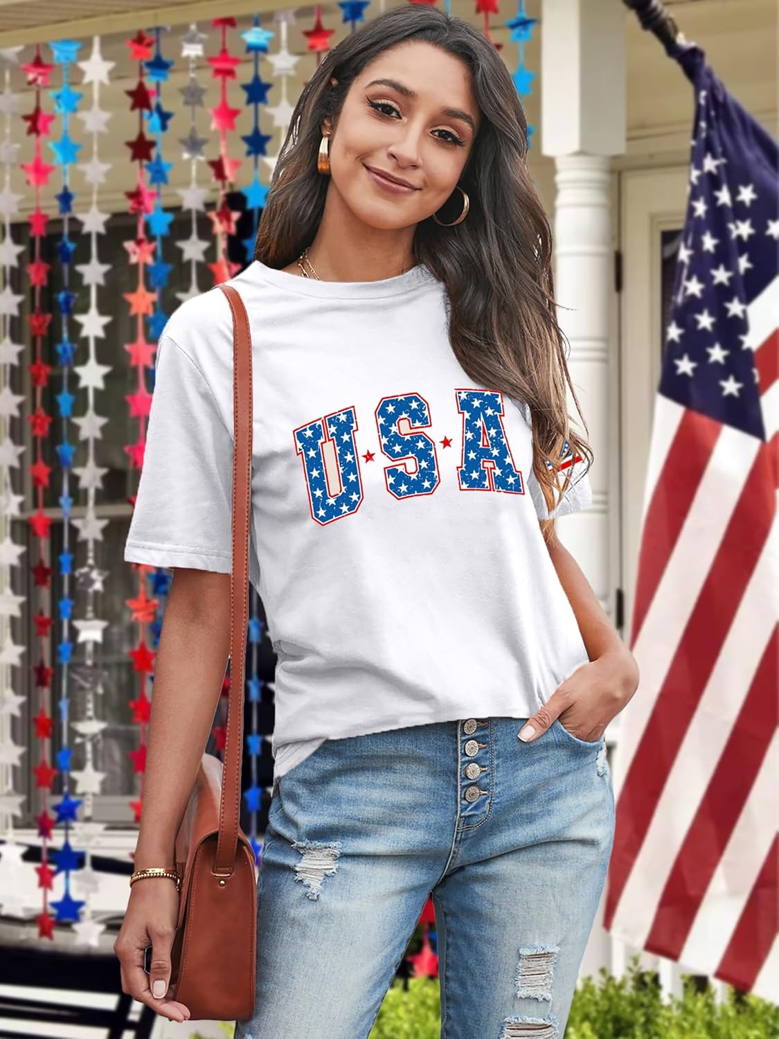 USA Shirts for Women 4th of July Shirt Patriotic T-Shirt American Flag Short Sleeve Tops - Image 3