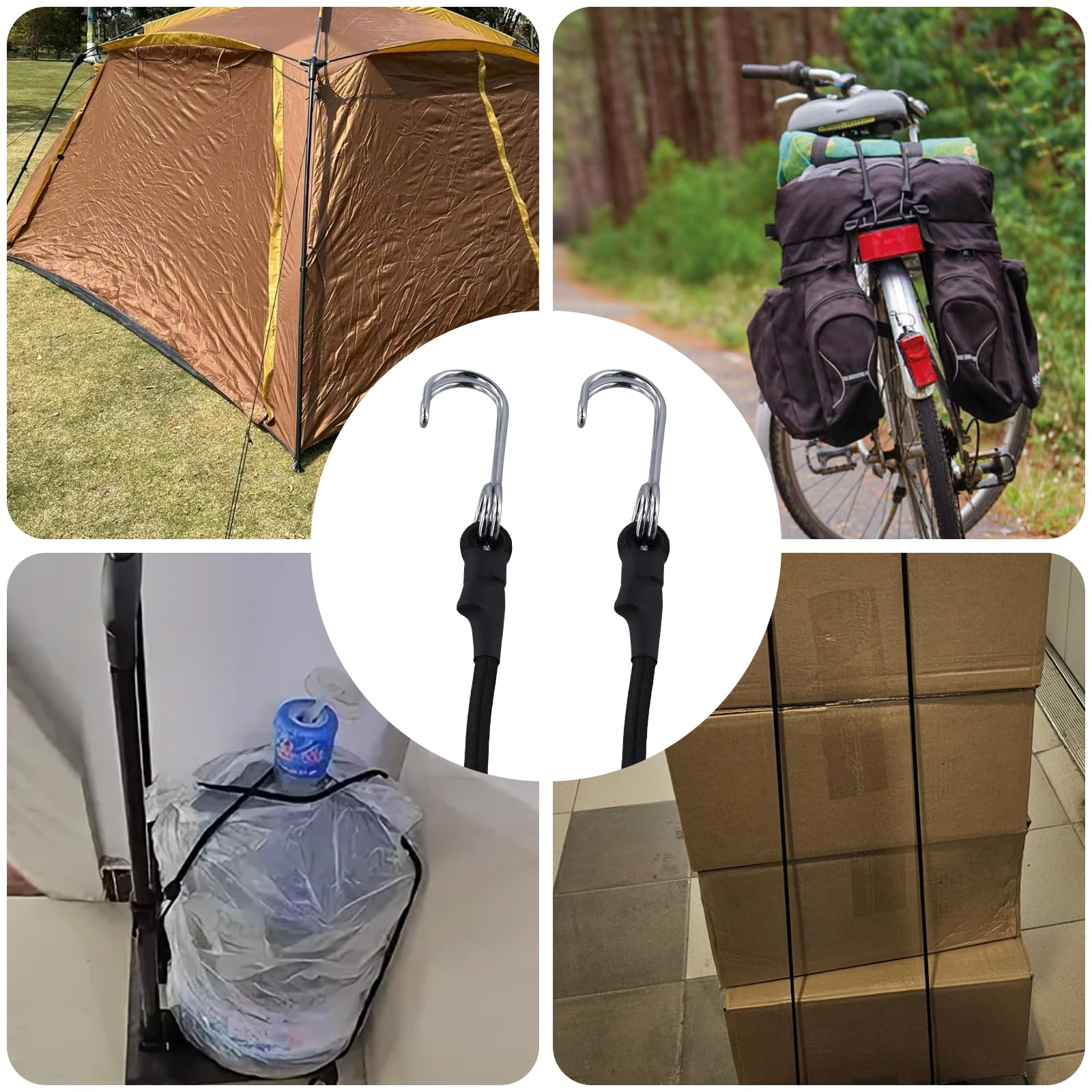 20 Tensores Elásticos con Gancho 30cm, Goma Negra para Equipaje, Bicicleta, Camping, Transporte, Lona, Toldo, Coche