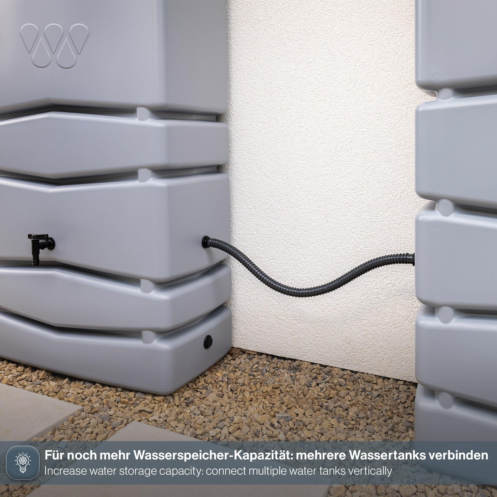 Kreher XXL Regentonne Aqua Tower Kunststoff, Auslaufhahn (350 L, Grau) | Robustes Regenfass aus PP mit Deckel und Fallrohr-Anschluss, edel-schlichtes Design als Regenwasserspeicher im Garten
