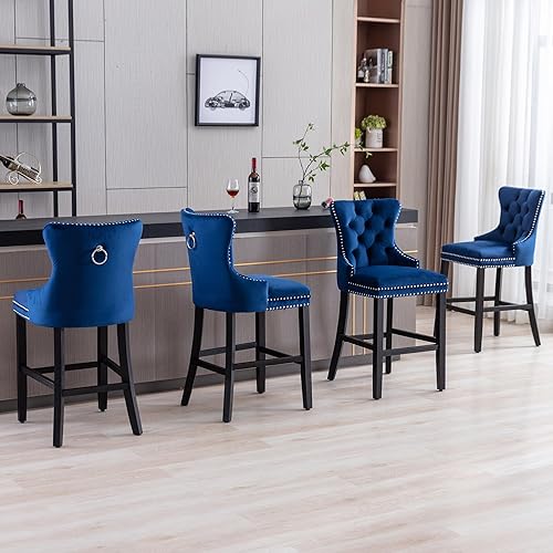 Miniatura 10 de GOOLON Juego de 2 taburetes de bar para encimera de cocina, taburete de comedor, silla tapizada de terciopelo, taburete de bar con respaldo copetudo