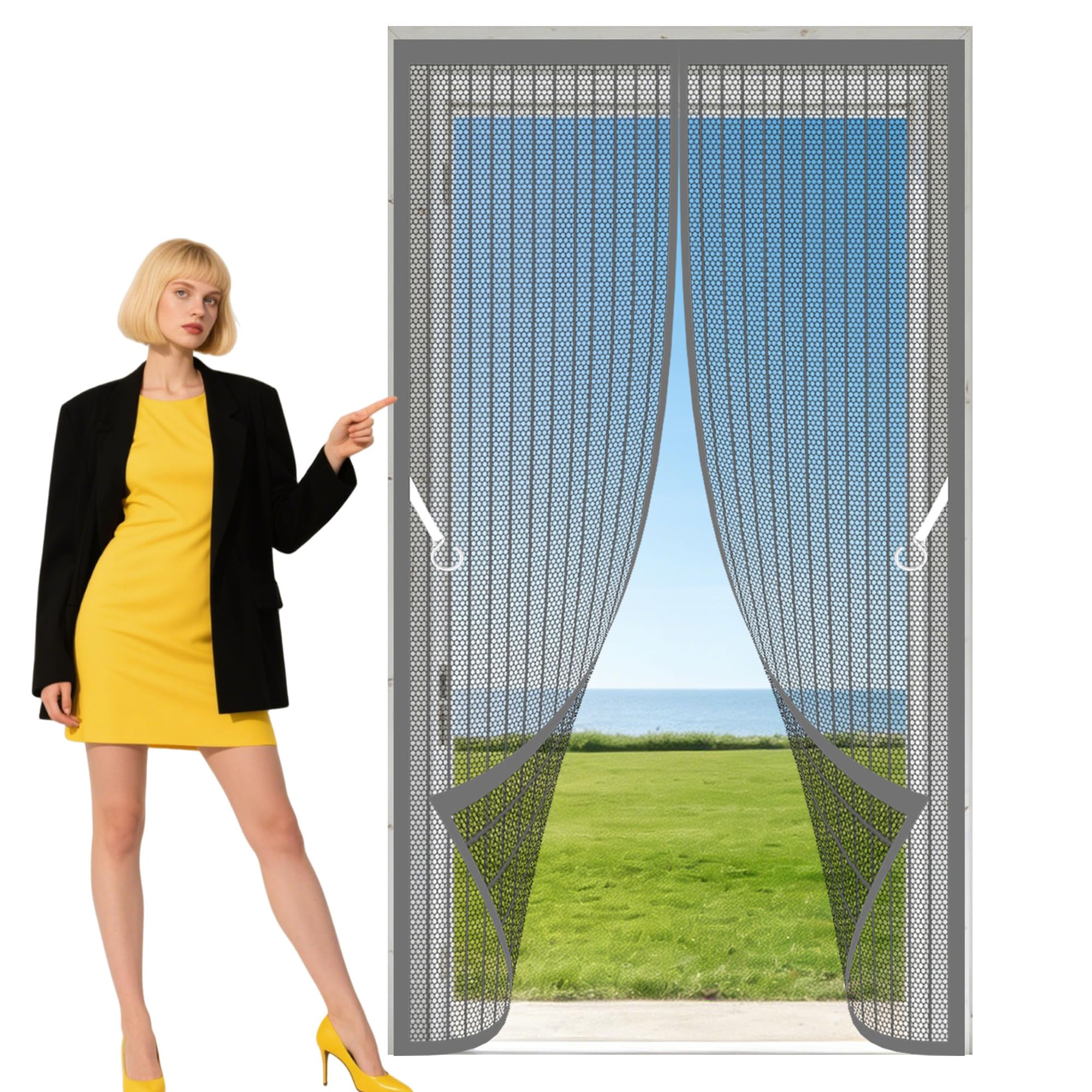 Magnetic Door Screen 126 x 248 cm Powerful Magnets Magnetic Fly Screen Door Hands Free Auto Closing Suitable for Balcony, Terrace, Cellar, Bedroom and Sliding Room, Grey