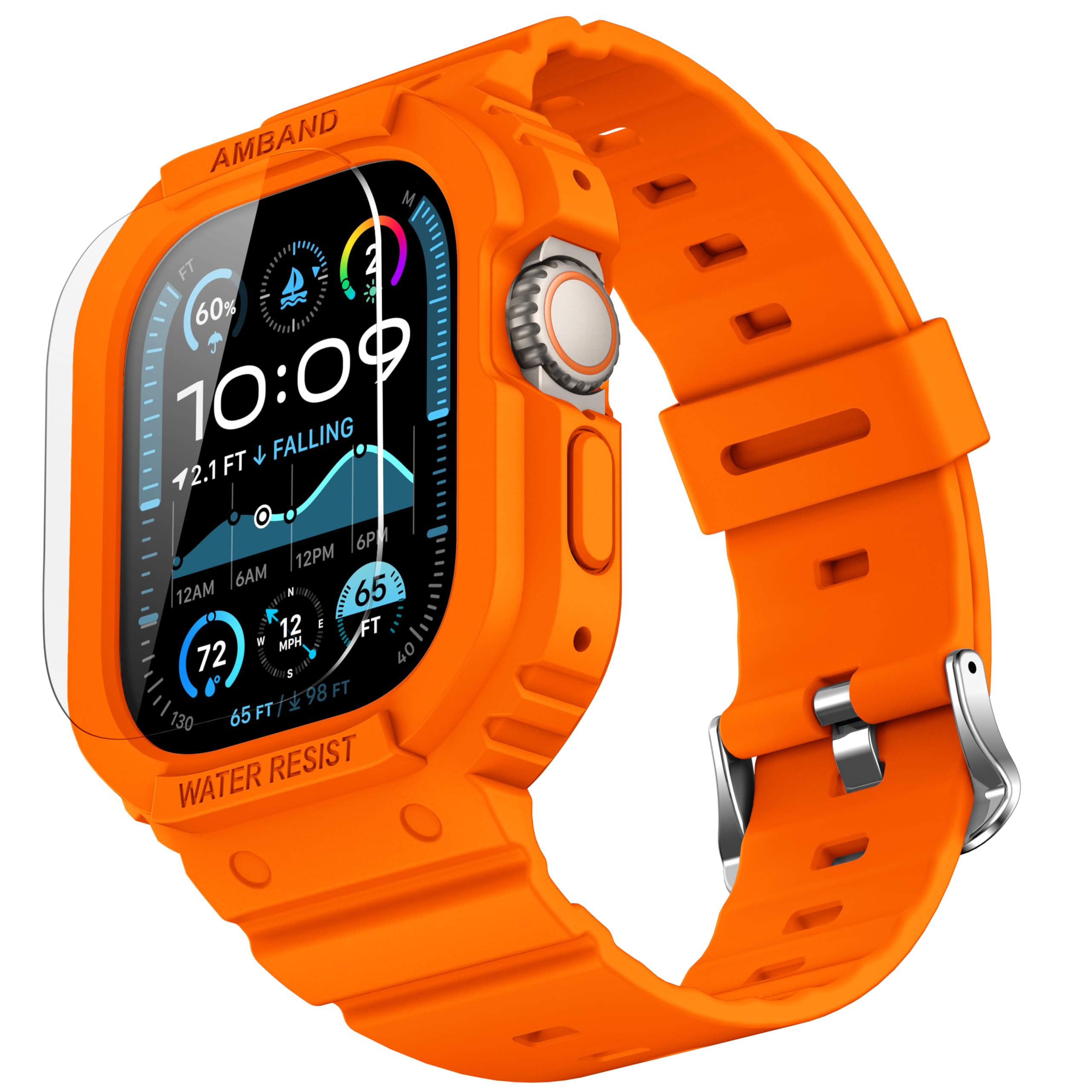 amBand Rugged Band &amp; Case Compatible with Apple Watch Ultra 4/3/2/1 49mm, Military Protective Bumper Cover &amp; Soft Strap, with Screen Protector Kit, Compatible with iWatch Ultra, Orange – for Men Women