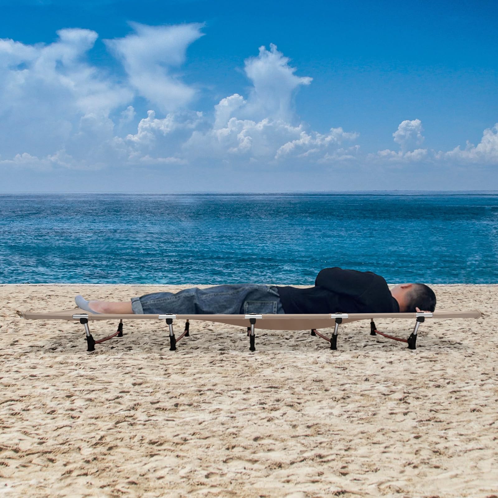 BRRIDE - Cama plegable ultraligera de 190 x 65 x 17 cm, con bolsa de transporte, capacidad de carga de hasta 150 kg, cama de camping resistente para camping, senderismo, viajes, playa, viajes ligeros