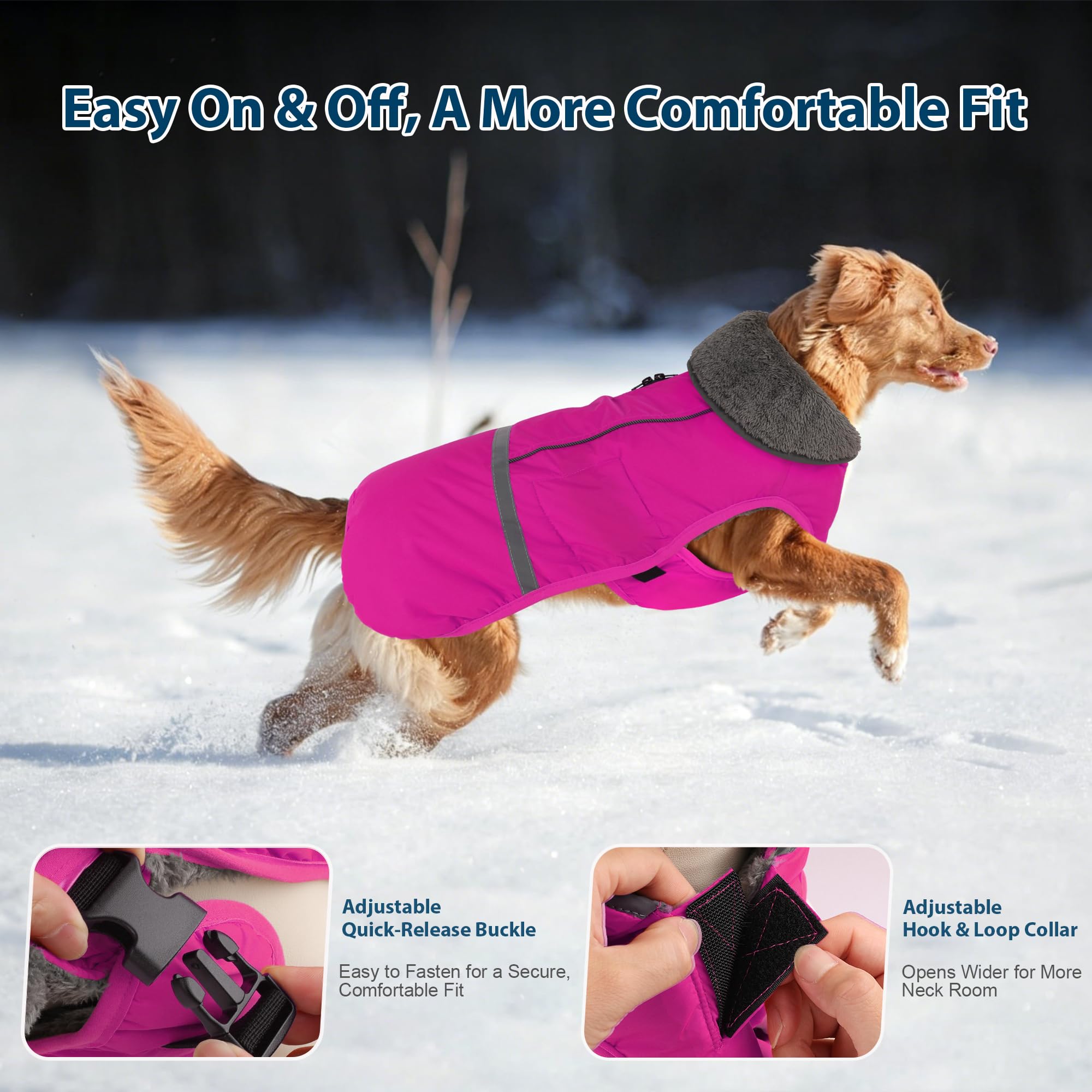 Dogcheer Winter-Hundemantel, wasserdichte Hundejacke, Verstellbarer Hunde-Wintermantel mit Schnalle, reflektierende Hunde-Schneejacke, warm, gemütlich, Fleece-Weste, Rollkragenpullover für kleine,
