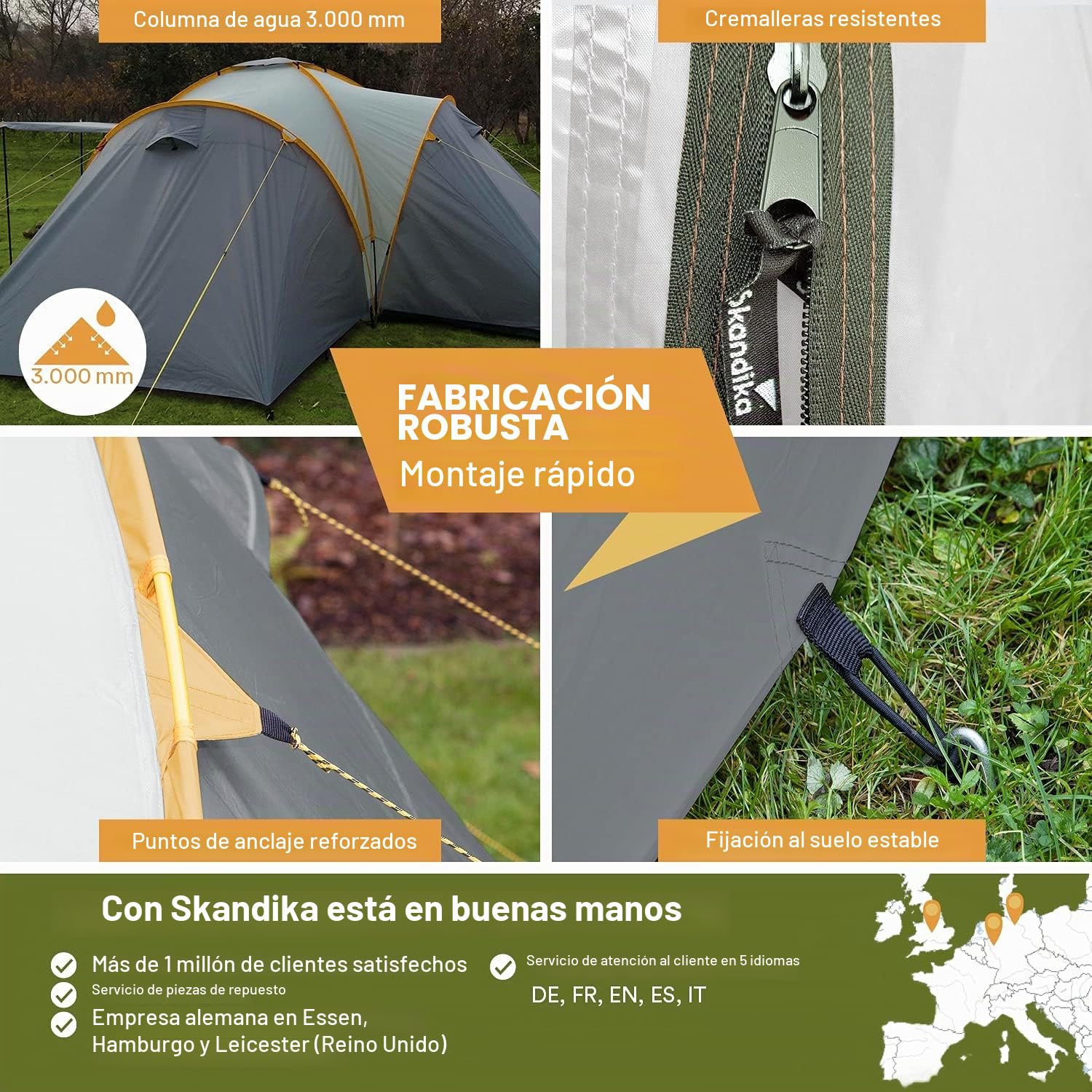 skandika Daytona 6 - Tienda de campaña Familiar - mosquiteras - Columna de Agua 3000 mm - 530 x 370 cm