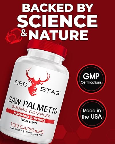 Miniatura 5 de Red Stag Suplemento Saw Palmetto Complejo de 500 mg - Suplemento herbario para frecuencia normal de micción y prevención de pérdida de cabello -