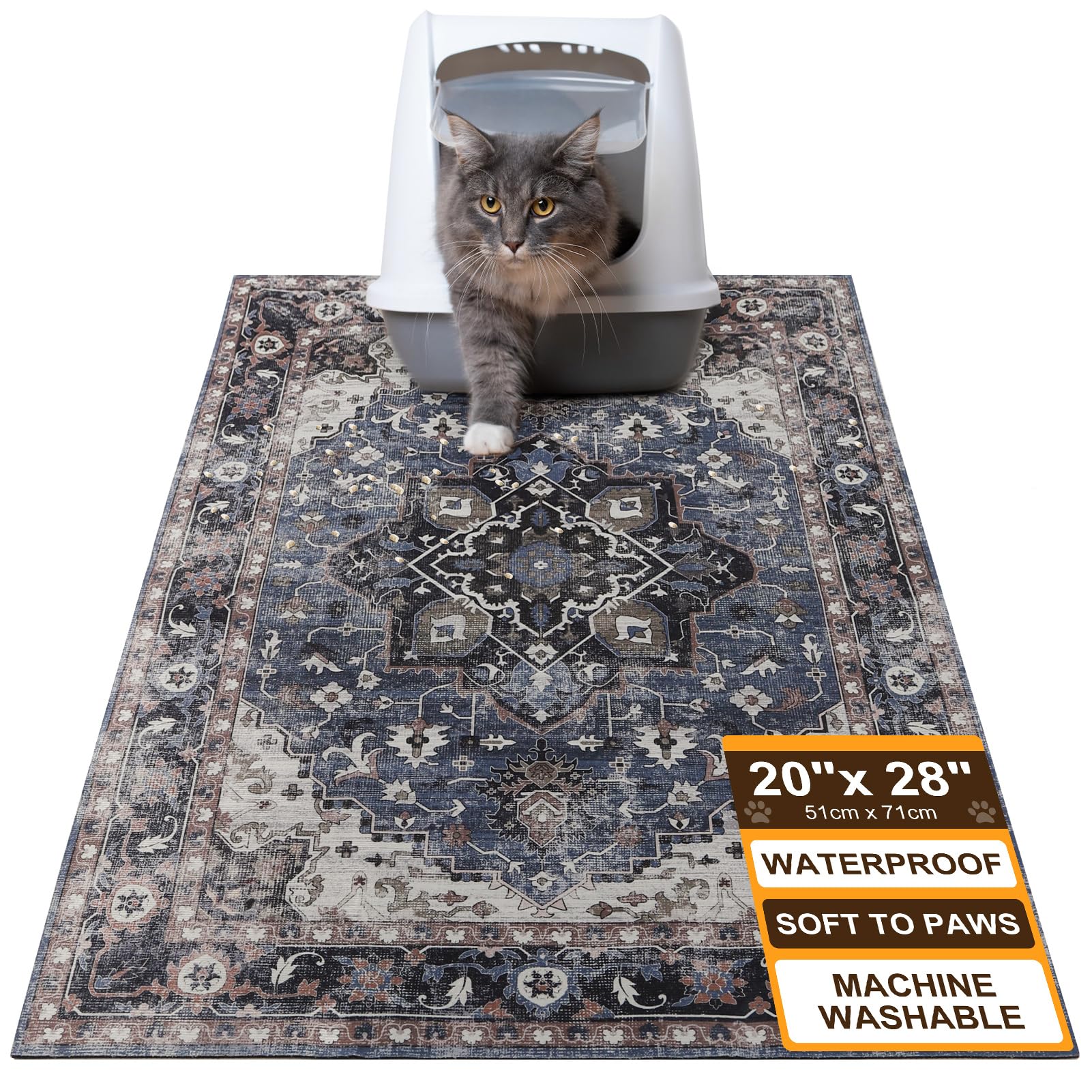 BEAUTYZOO Cat Litter Mat Large 20"x28" - Premium Waterproof Litter Trapping Mat with Non-Slip Backing, Cat Litter Box Mat Scatter Control for Floor, Machine Washable & Urine Proof, Soft for Kitty Paws