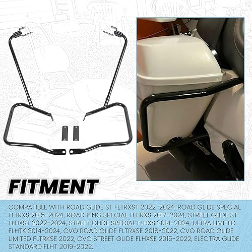 Miniatura 2 de ECOTRIC Barras protectoras de soporte de alforja compatibles con Harley Davidson Touring Street Road Glide FLH 2014-2022, color negro