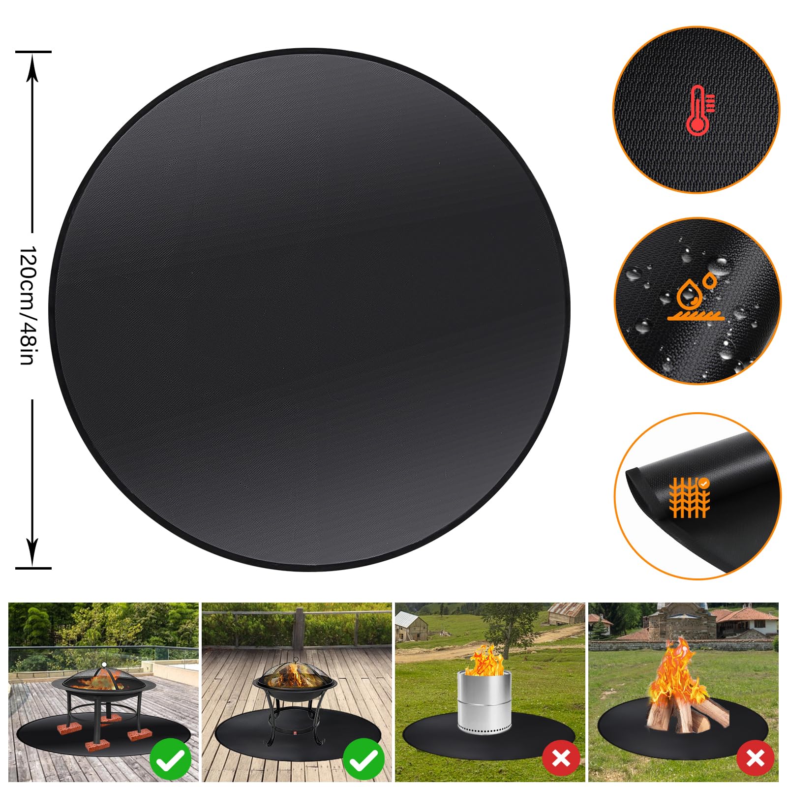 Tappetino Ignifugo ROCKY&CHAO 48 Pollici - 3 Strati, Resistente A 1000°F, Per Camino E Griglia - Foto 3