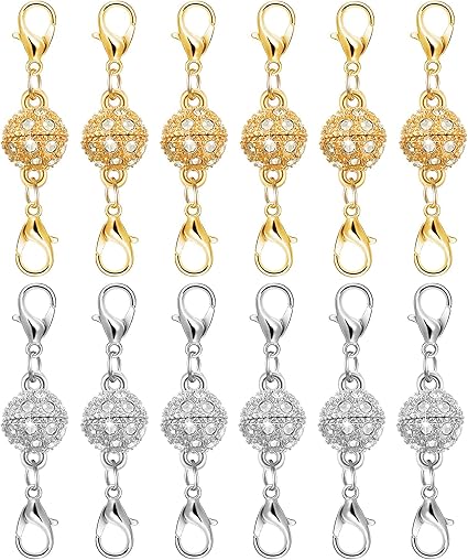 Magnetic Necklace Clasps and Closures, 12PCS Gold & Silver Magnetic Lobster Clasp Extenders for Necklaces & Bracelets, Easy Jewelry Converter for Women, Seniors, and Everyday Wear