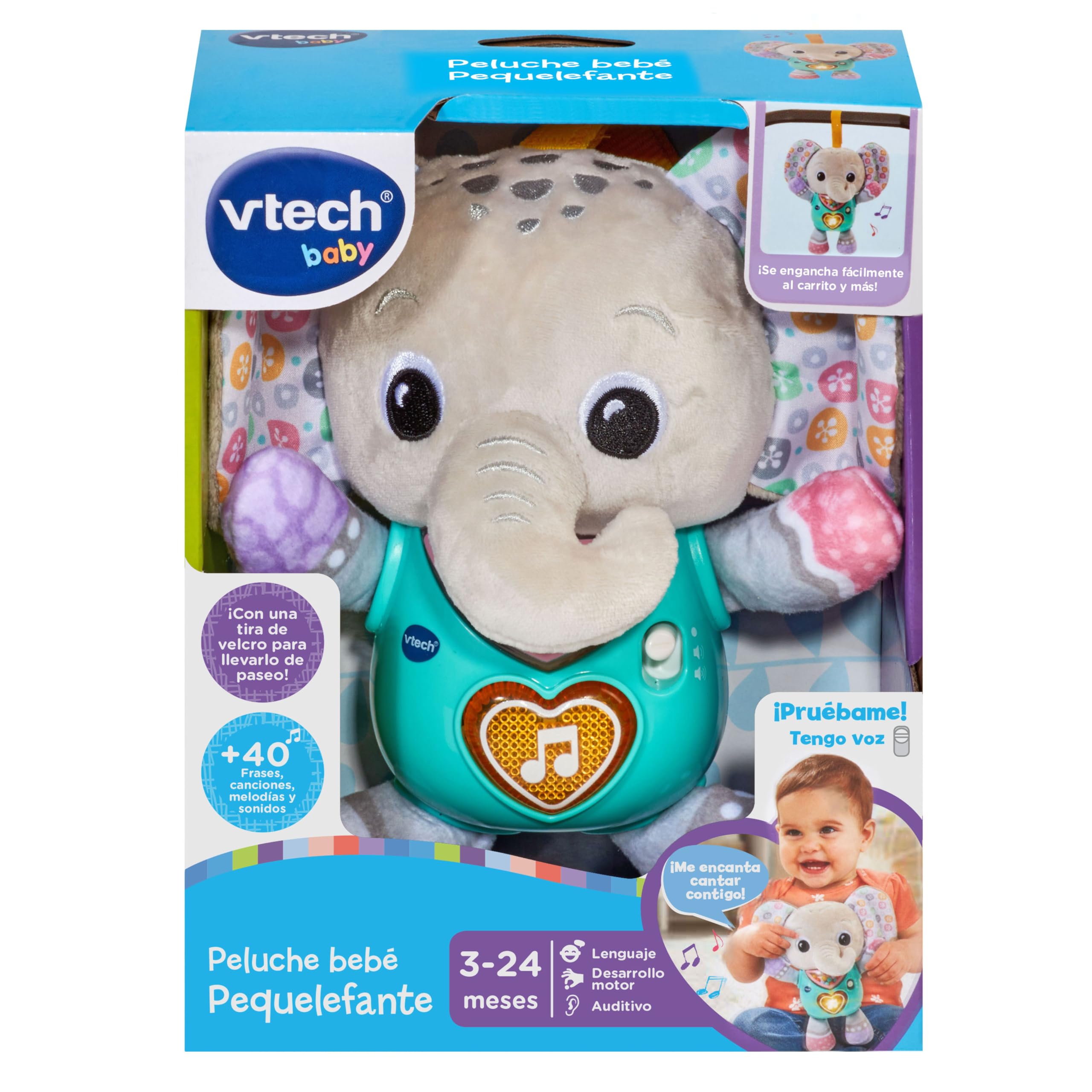 VTech Pequelefante - Peluche Musical Interactivo Para Bebés De 3 Meses En Adelante, Con Texturas, Velcro Y Luz