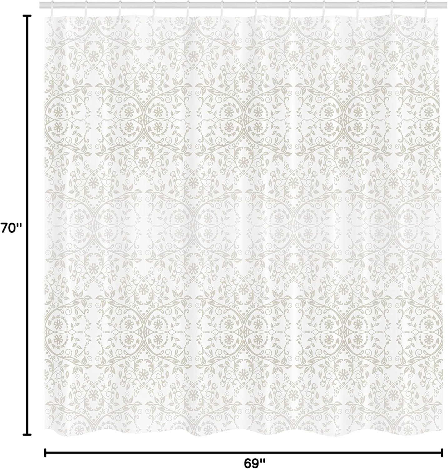 Ambesonne Floral Shower Curtain, Victorian Lace Flowers and Leaves Retro Background Old Fashioned Graphic, Cloth Fabric Bathroom Decor Set with Hooks, 69" W x 70" L, White Pearl