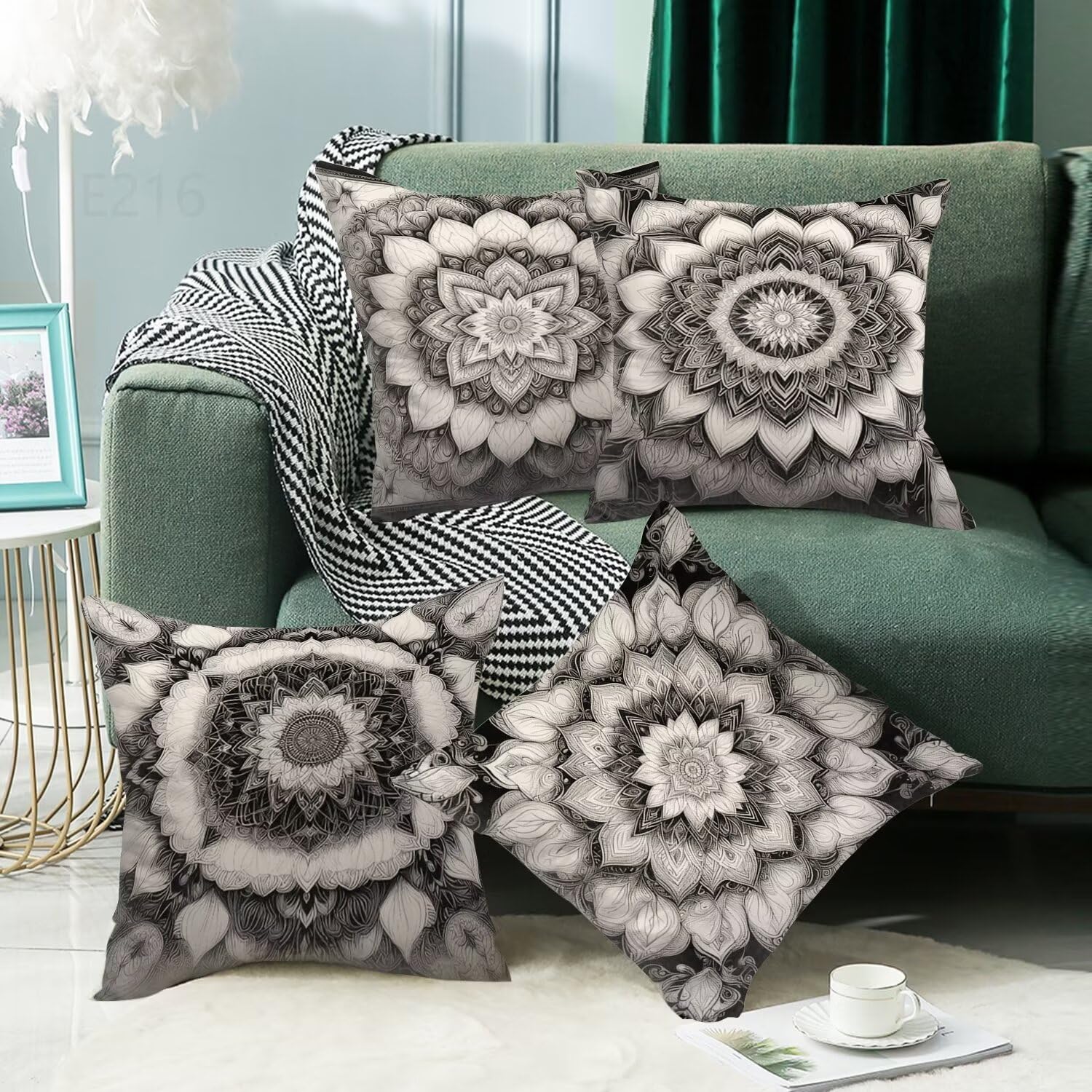 Marrone Federe Cuscini Divano 60x60cm,4 Pack Mandala Estate Esterno Cuscini per Divano,Doppio Lato Quadrato Morbido Cuscini Divano,per Divano Soggiorno Sedia Autunno Dekoration Cuscino,Regali LY-216