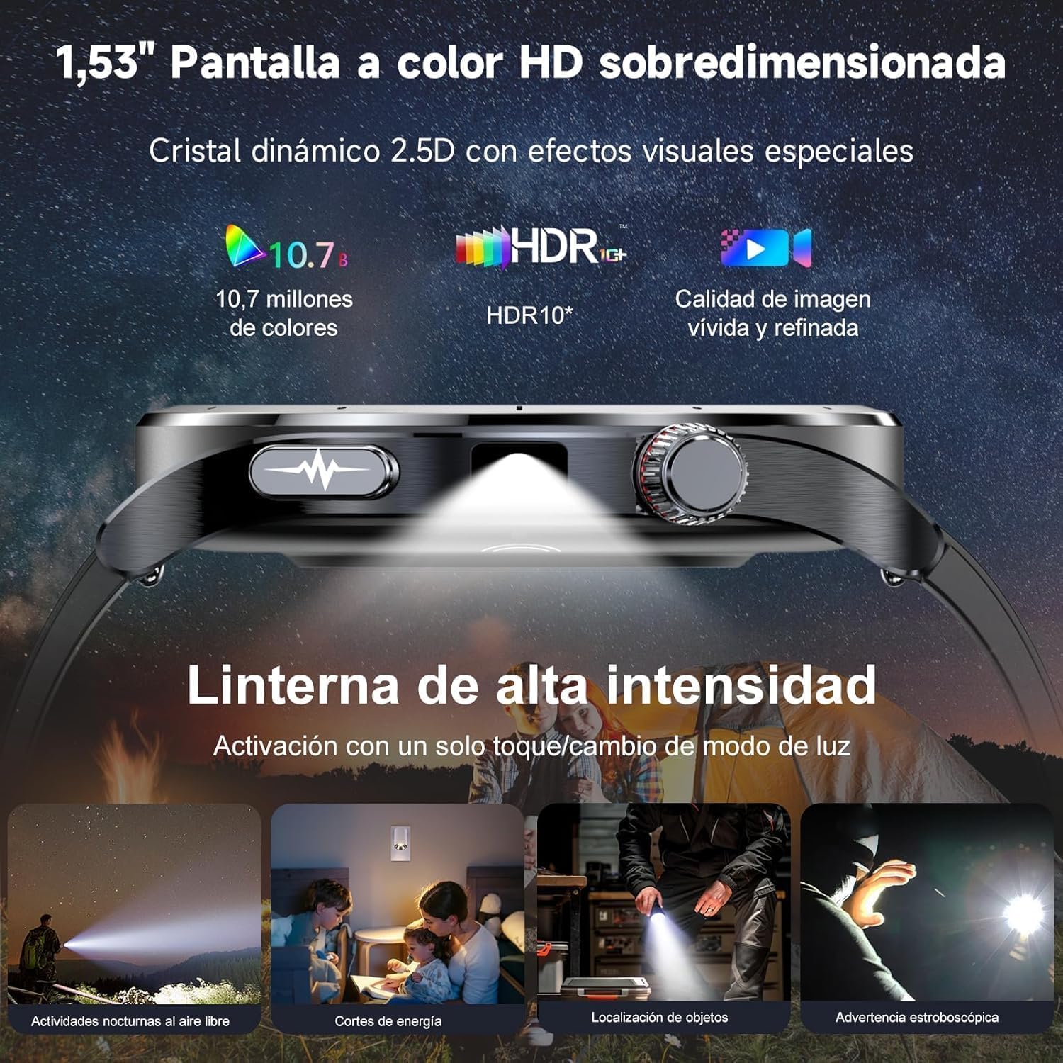 YUPENG ECG Reloj Inteligente Hombre con Presión Arterial, AI ChatGPT | 1.53'' Smartwatch con Linterna, Frecuencia Cardíaca, SpO2, Sueño Salud Watch Pulsómetro
