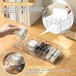 FRETONBA 2 Pack Cable Storage Organizer Box with 8 Compartments, Small | Stackable Design, Adjustable Divider, Clear for Quick Access, 14 Reusable Wire Ties, Fits Drawer & Desk