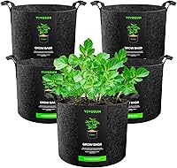 VIVOSUN 5-Pack 5 Gallon Grow Bags - Heavy Duty 300G Thickened Nonwoven Fabric Pots with Handles for Healthy Roots