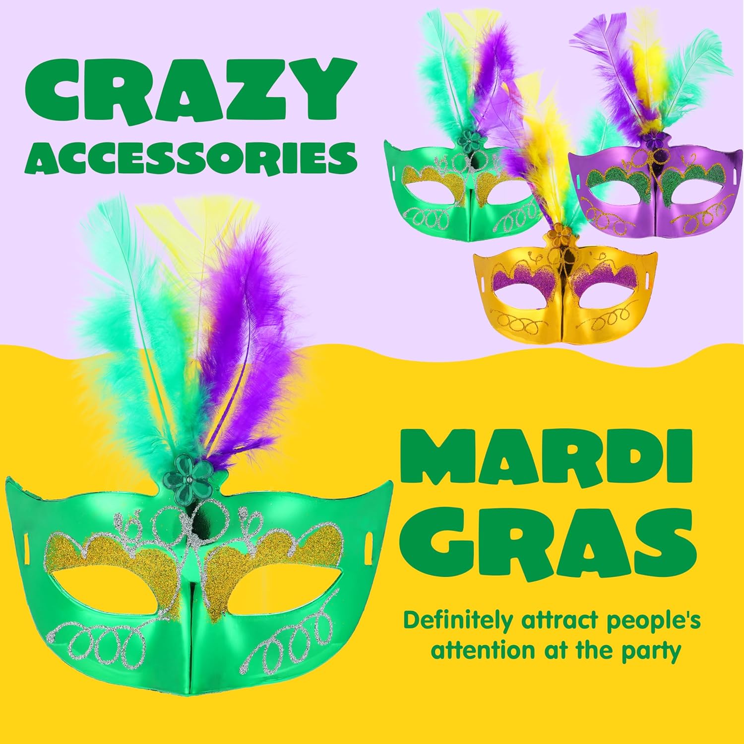 JOYIN 12 Pcs Mardi Gras Feather Masks, Carnival Masquerade Masks Bulk, Mardi Gras Costume Dress Up Accessories for Women, Men Outfit - Image 3