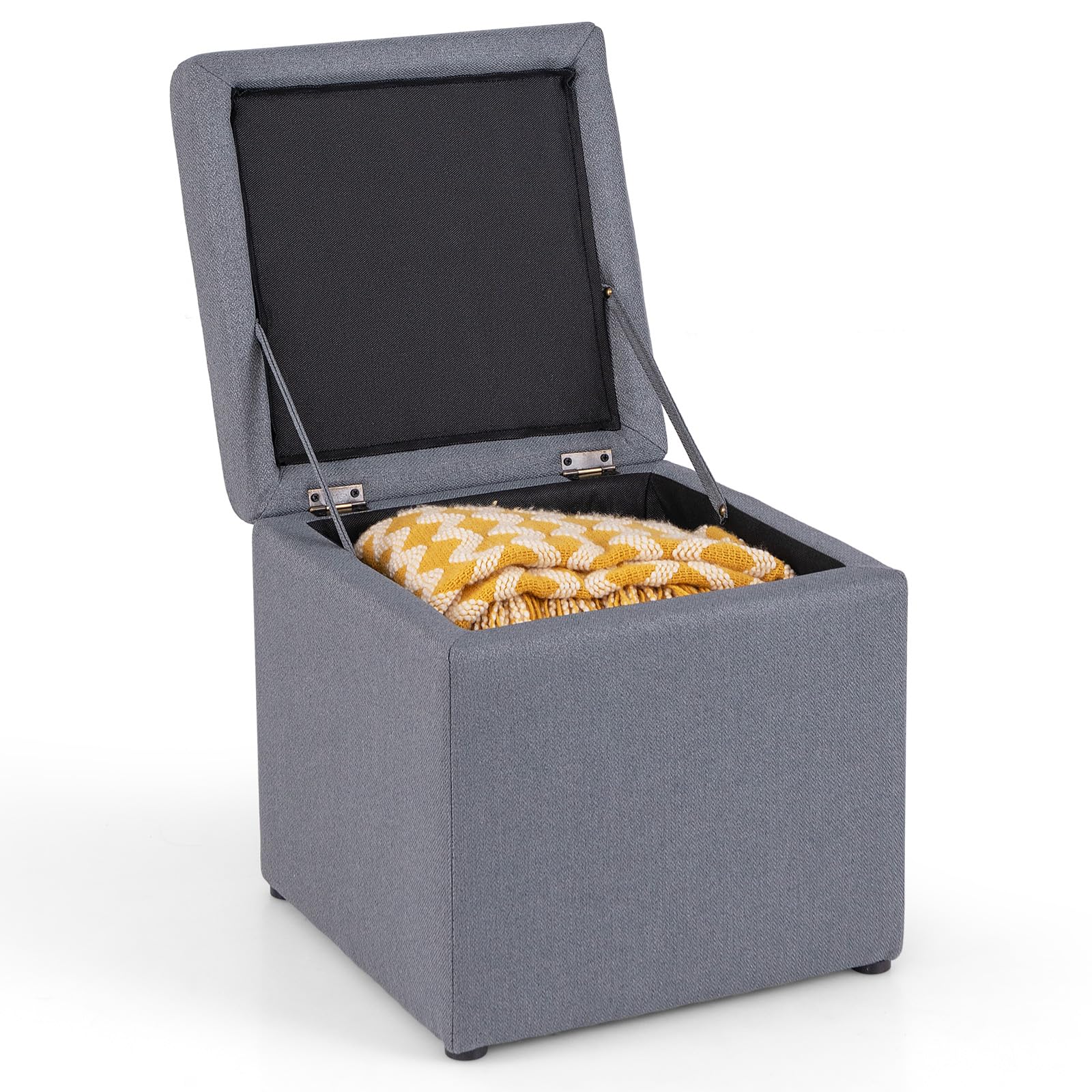 RELAX4LIFE Sitzhocker mit Stauraum, 40x40x40cm, Sitzwürfel mit Deckel, Gepolsterte Sitztruhe mit Holzrahmen, bis 150 kg belastbar, für Wohnzimmer Schlafzimmer Flur (Grau)