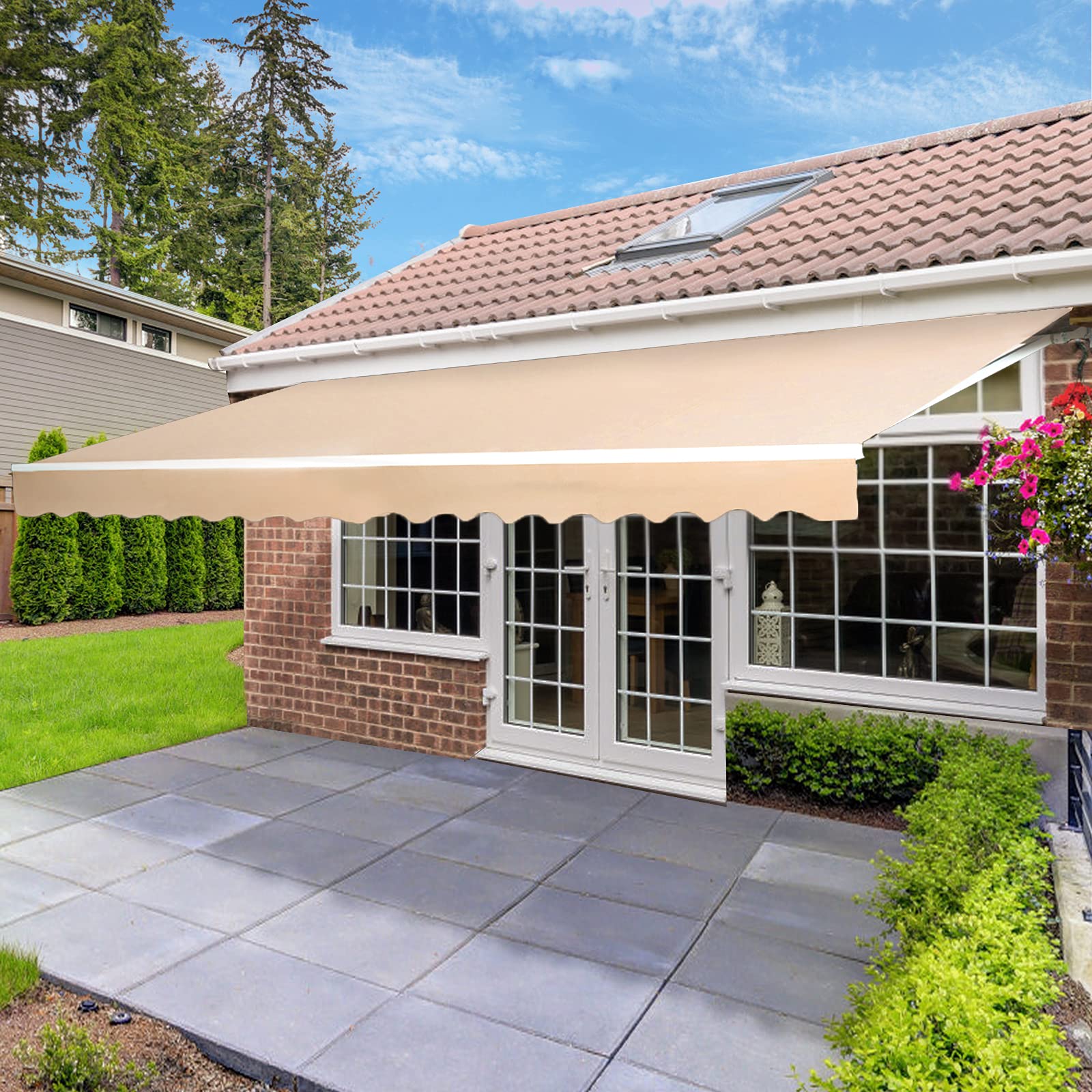 AECOJOY 10'×8' Patio Awning Retractable Sun Shade Awning Cover Outdoor