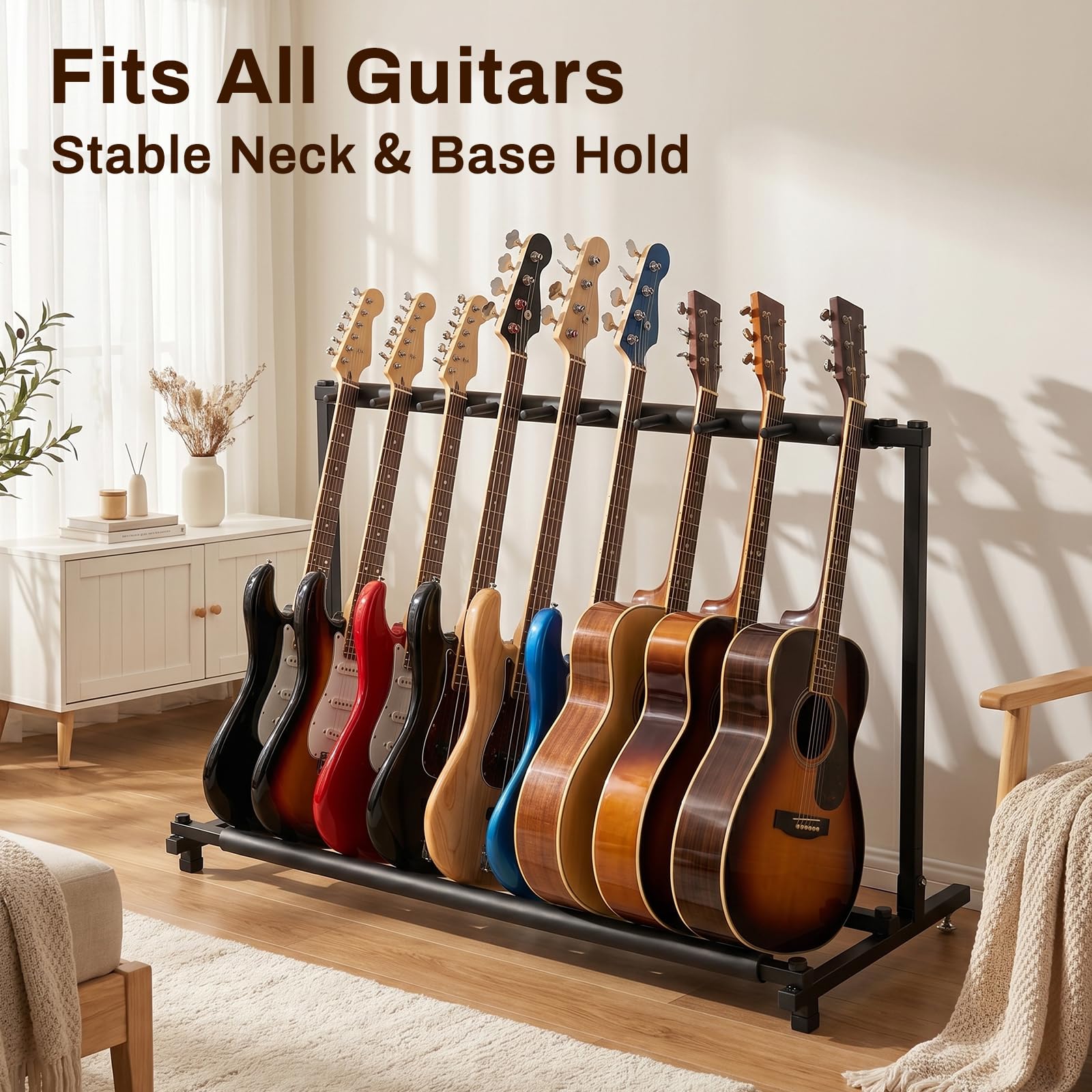 AODSK Soporte para guitarra múltiple con diseño plegable, soporte negro portátil para múltiples guitarras y bajos, estudio y exhibición en el hogar