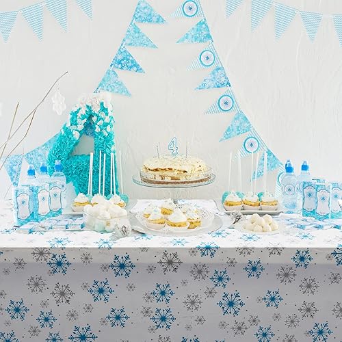 Miniatura 3 de 3 Pieces Christmas Snowflake Tablecloth Winter Wonderland Party Decorations Tablecovers Blue White Snowflake Table Cloth for Winter Christmas Frozen