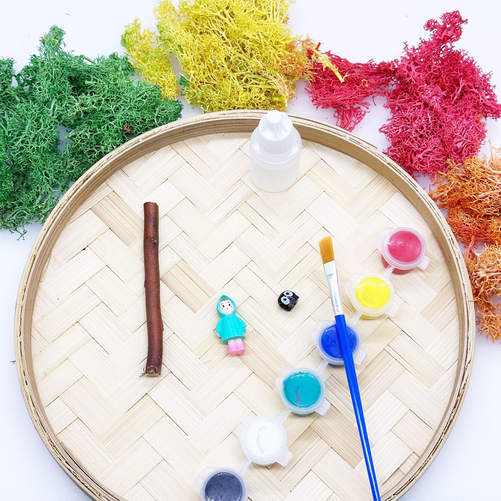 Attuslla Zen Garden Kit for Desk Moss Painting DIY, Micro Landscape DIY Painting with Round Bamboo Painting Frame, Moss - Image 4