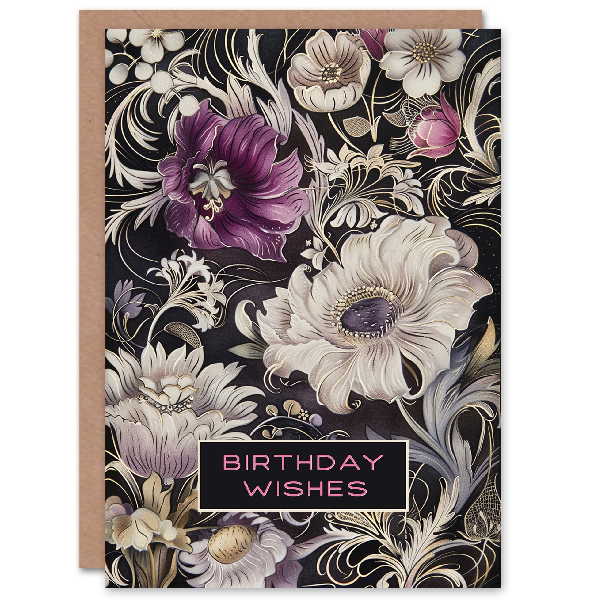 Artery8 Birthday Card Anemone Flowers Wishes White Purple Filigree For Her Gran Sister Niece Daughter Wife Woman Greeting Card