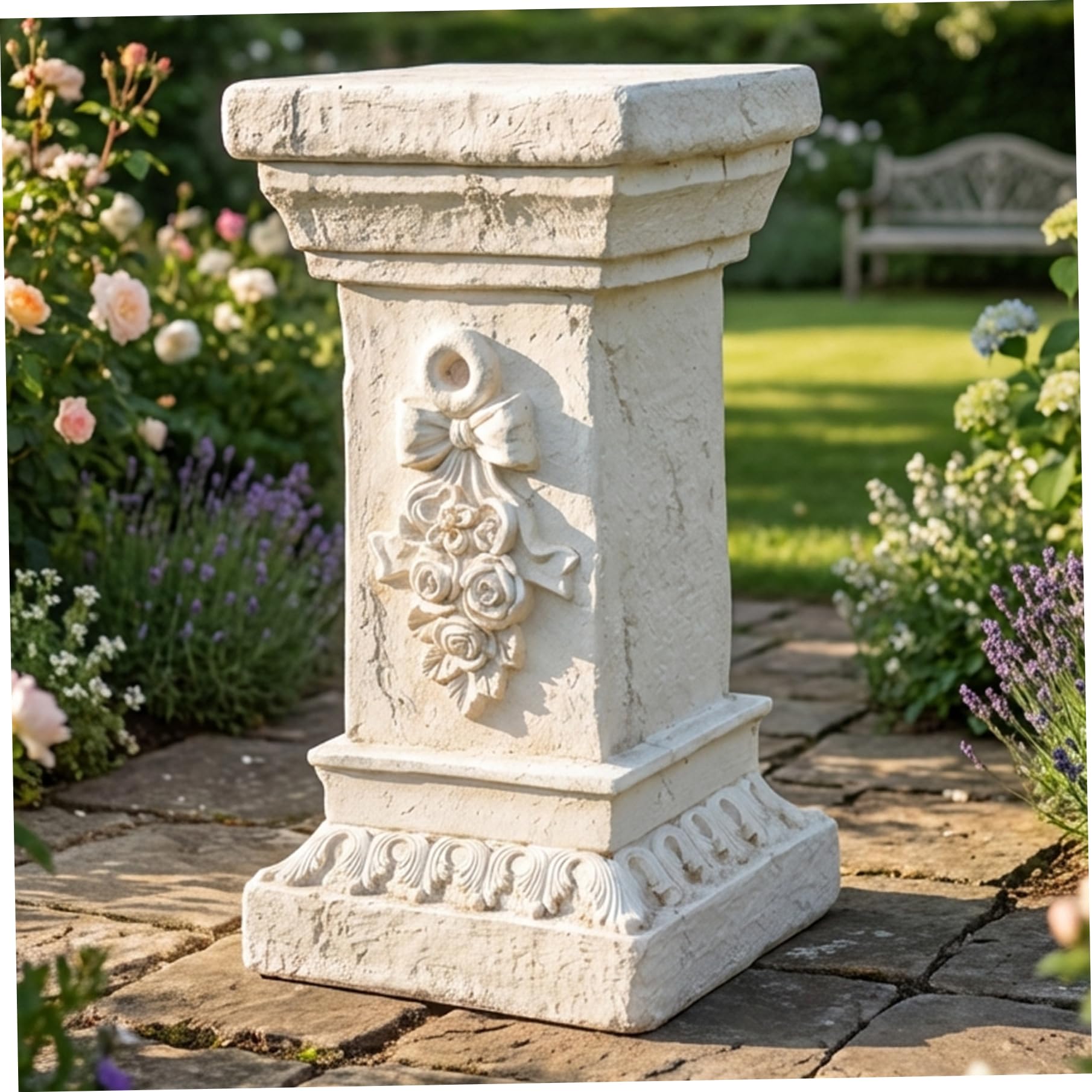 Columna y pilar de resina para exteriores: pedestal de estilo romano para maceteros, decoración de jardín y estatuas, diseño floral tallado en piedra sintética, fácil instalación sin herramientas