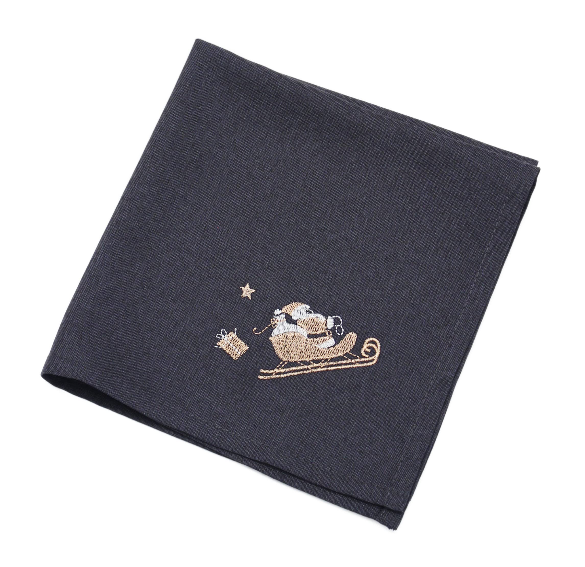 Peggy Wilkins Pewter/Copper Christmas Eve Flight Embroidered Napkin 18" X 18"
