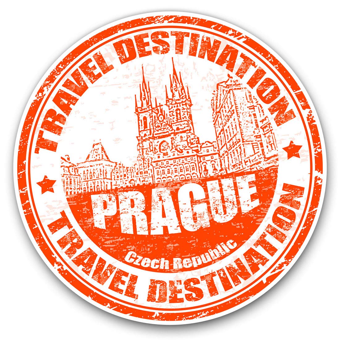 Destination Vinyl Ltd Prague Czech Republic Travel Stamp 5908 Vinyl Stickers (Set Of 2) 7.5Cm - Prague Czech Republic Travel Stamp #5908