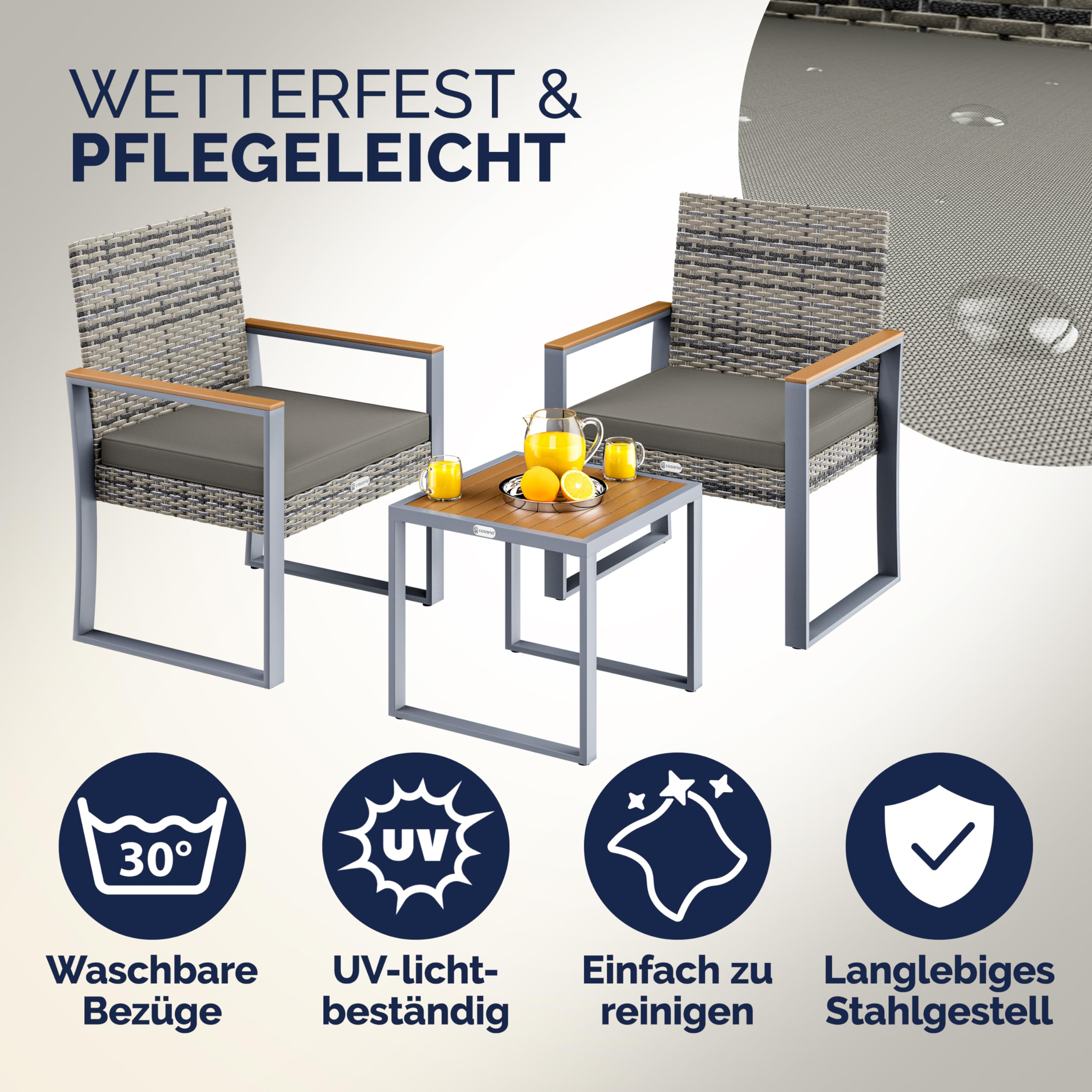 Casaria Balkonset, Set 2 Personen Holz FSC®-zertifizierte Stühle 160kg Belastbar Balkon, Balkonmöbel-Set