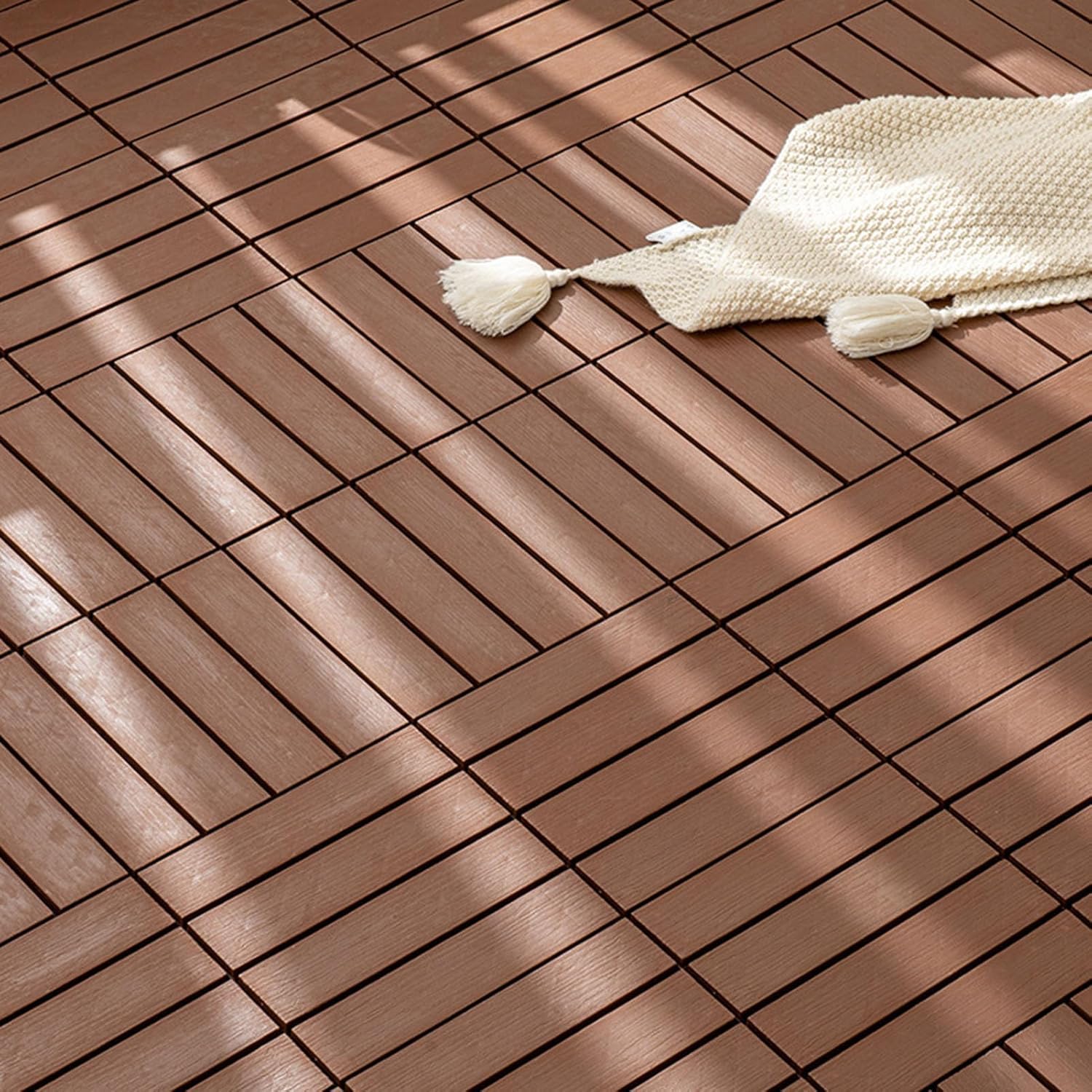 Dalles et lames de terrasse en composite, Tuiles de terrasse emboîtables en bois Bois de café 9/18 pcs(Wood,18 Pcs)
