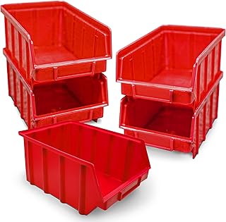 HMH 5x Stapelboxen Rot Größe 4 Werkstatt Garage Keller Sichtlagerboxen 340x222x157mm Lagerboxen rote Sichtlagerkästen Kleinteile Aufbewahrung
