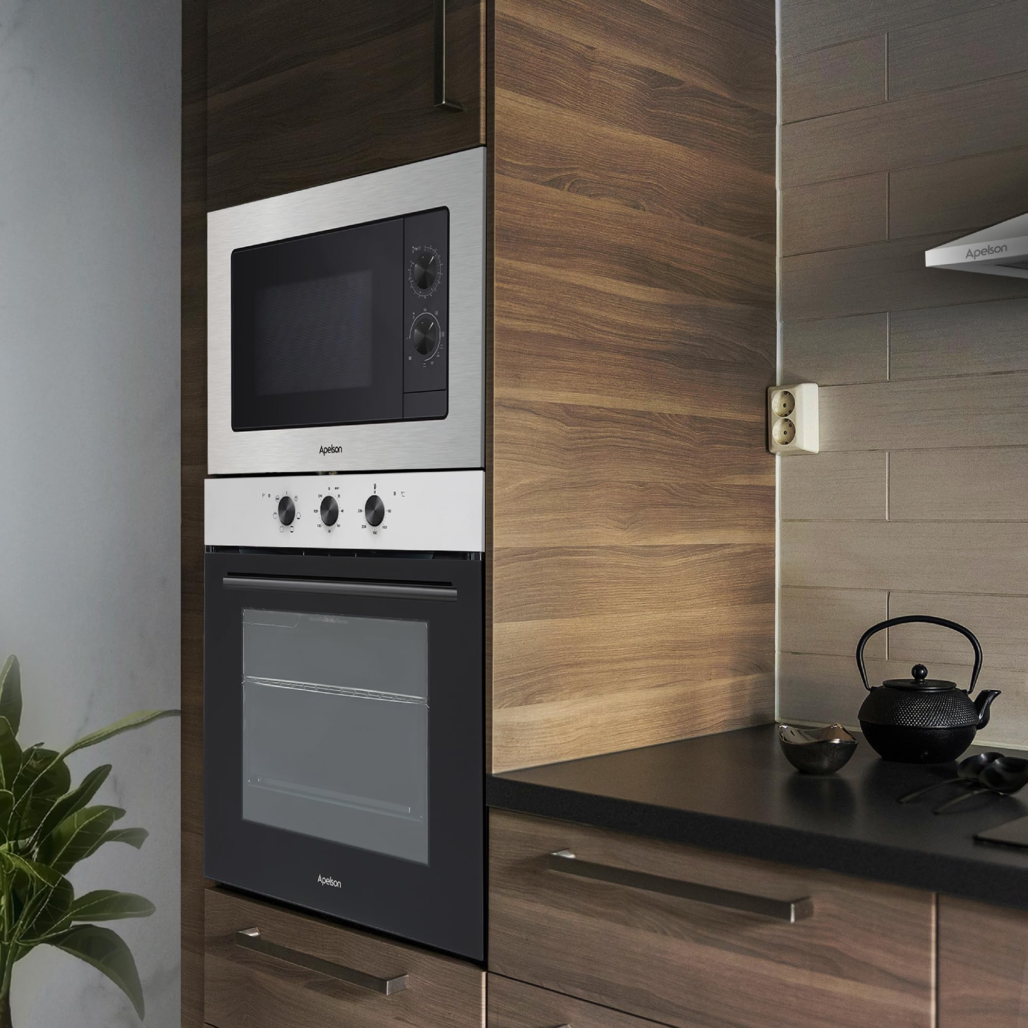 Apelson Horno Estático Multifunción AMS 5001 76L, 6 Funciones de Cocción, Puerta Fría Triple Cristal, Programador Mecánico con Paro Automático, Clase A, Acabado Inox y Cristal Negro,