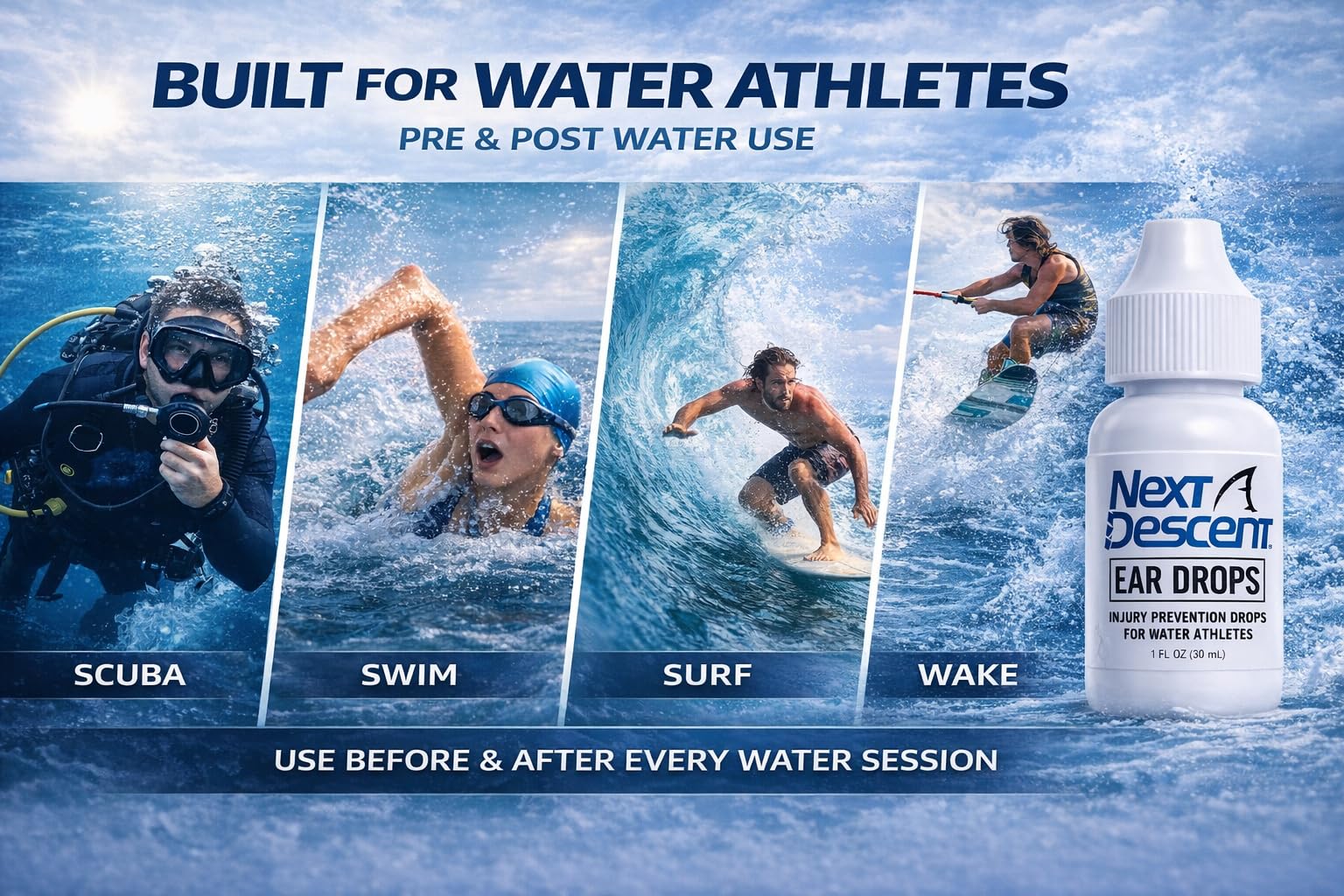 Swimmers Ear Drops for Pool & Ocean Swimming | Next Descent Prevention Drops for Waters Sports, Swimming, Diving and Snorkeling — Amazon image 5