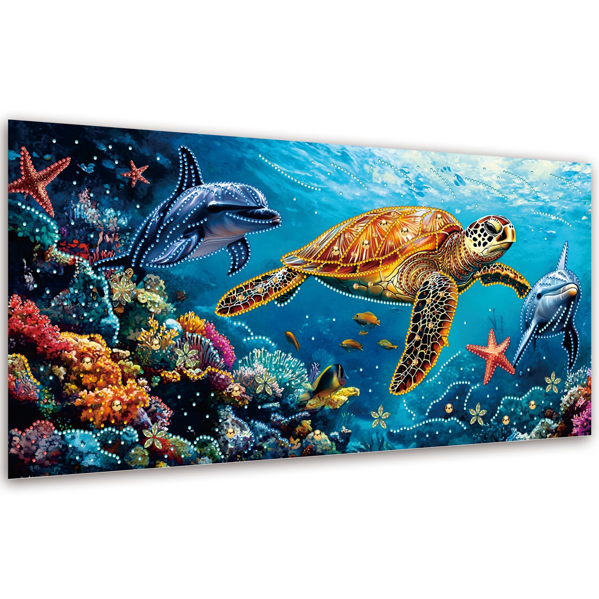 VAIIEYO 5D DIY Special Shape Sea Turtle Diamond Art Kits Adults, Animal Diamond Painting Kit for Beginners, Crystal Rhinestone Diamonds Gem Art for Home Wall Decoration Gift 12X24Inch