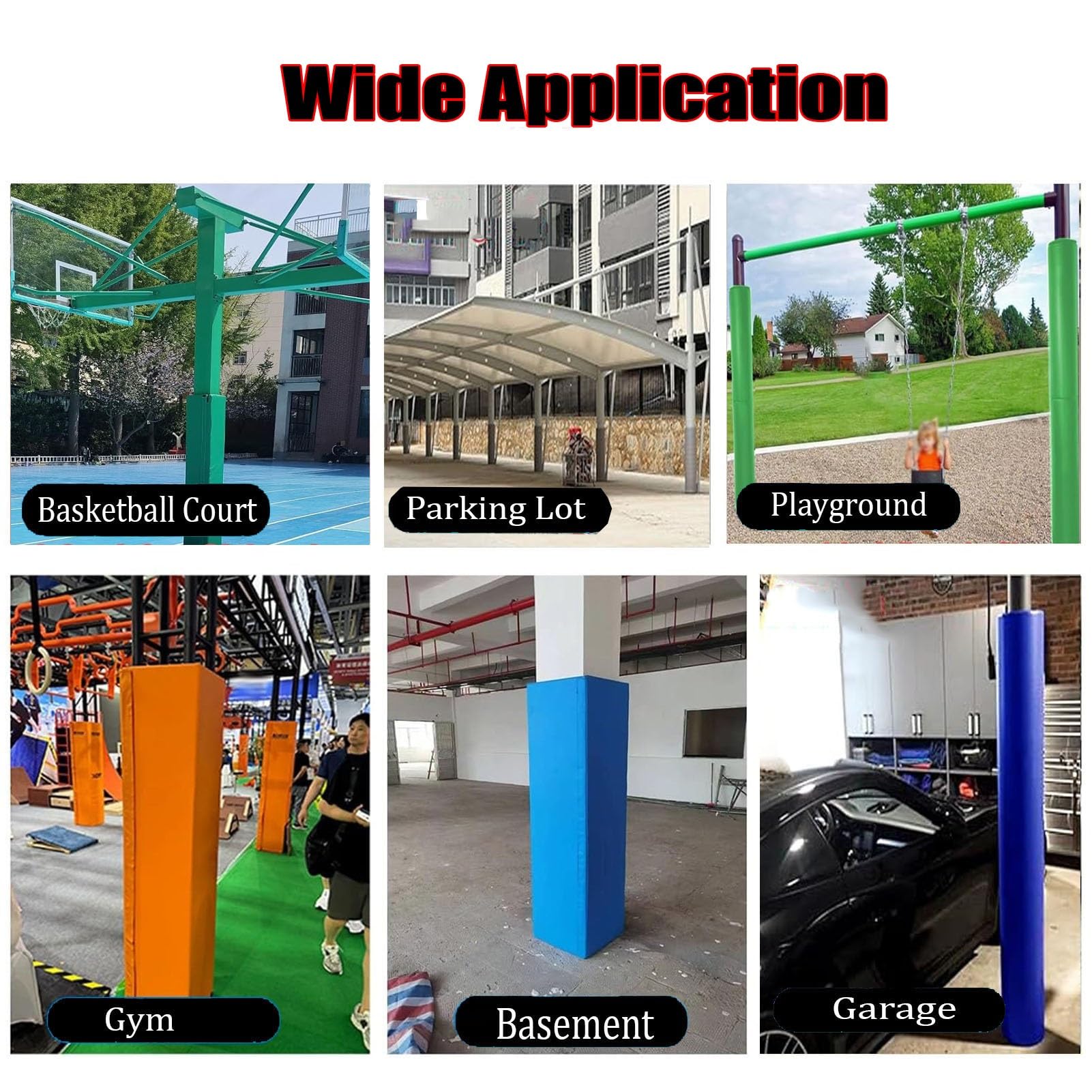 Genérico Acolchado Resistente para Postes de Aros de Baloncesto - Protección para columnas de Garaje, de 1,2 a 2,4 Metros de Altura, Ideal para gimnasios, canchas y Parques, Almohadilla Acolchada par