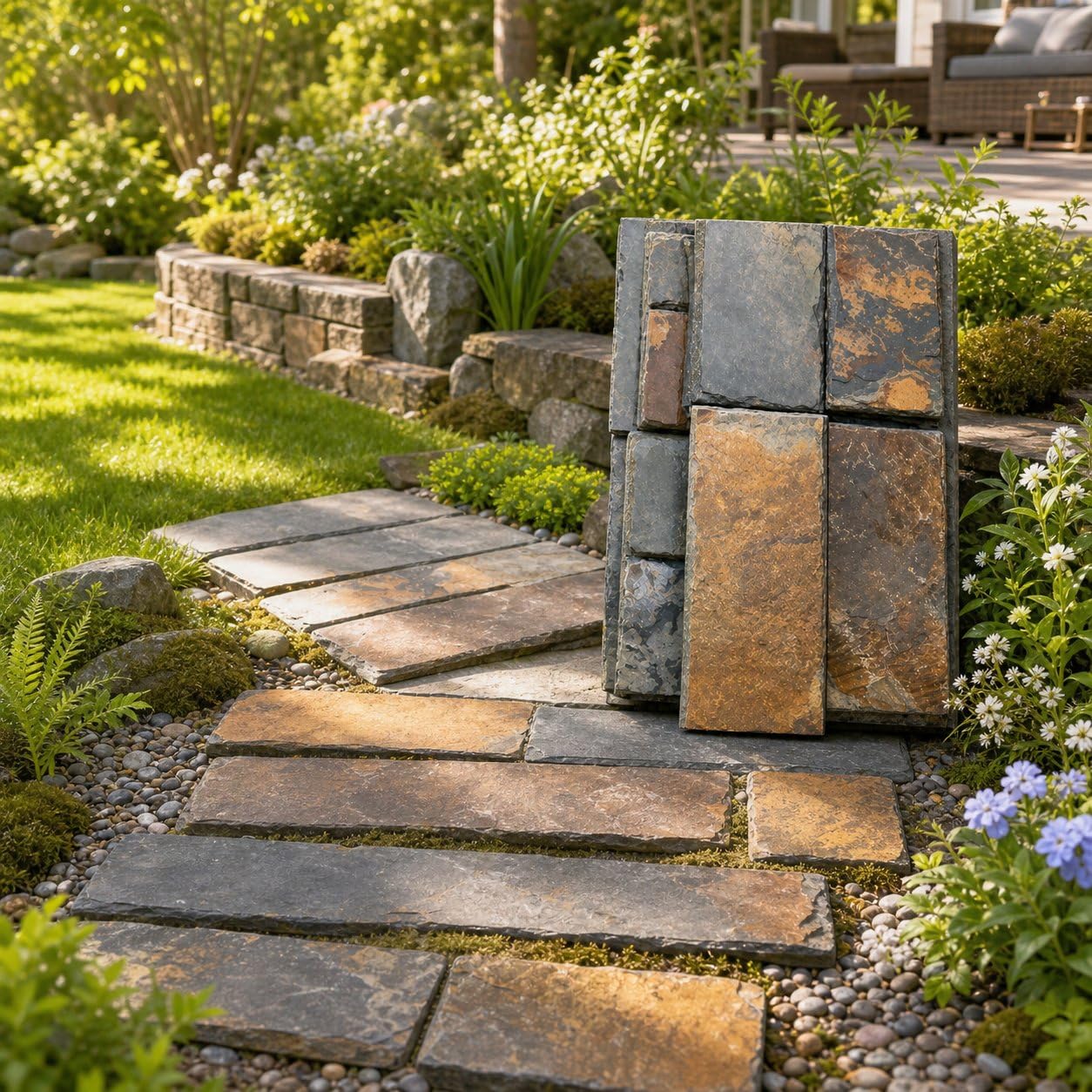 Pietre da Giardino per Camminamento Antiscivolo, Mattonelle da Giardino in, Pietra per pavimentazione rettangolare 30x60 cm