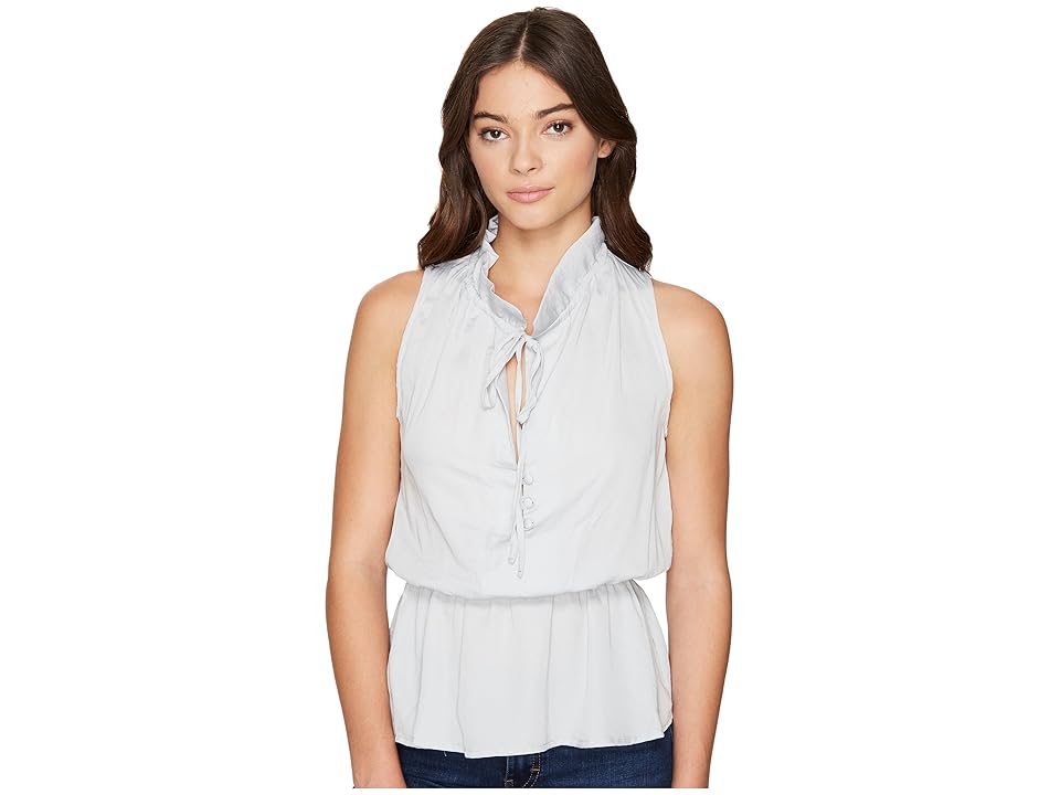

ROMEO & JULIET COUTURE Ruffle Neck Woven Top (Light Grey) Women's Clothing