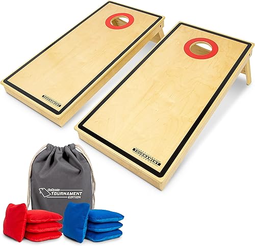 GoSports Tournament Edition - Juego de cornhole reglamentario  Tablas de madera de 4 x 2 pies con 8 bolsas de frijoles de doble cara (deslizantes y