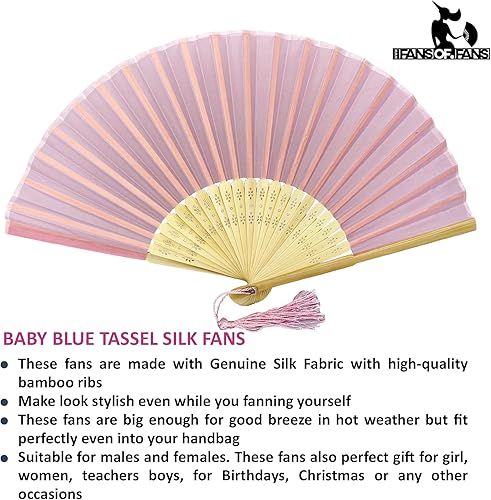 Miniatura 43 de FANSOF.FANS Abanico de mano plegable de mano de tela con borla de grado A, varillas de bambú para mujeres y niñas, fiesta de verano, eventos, Azul