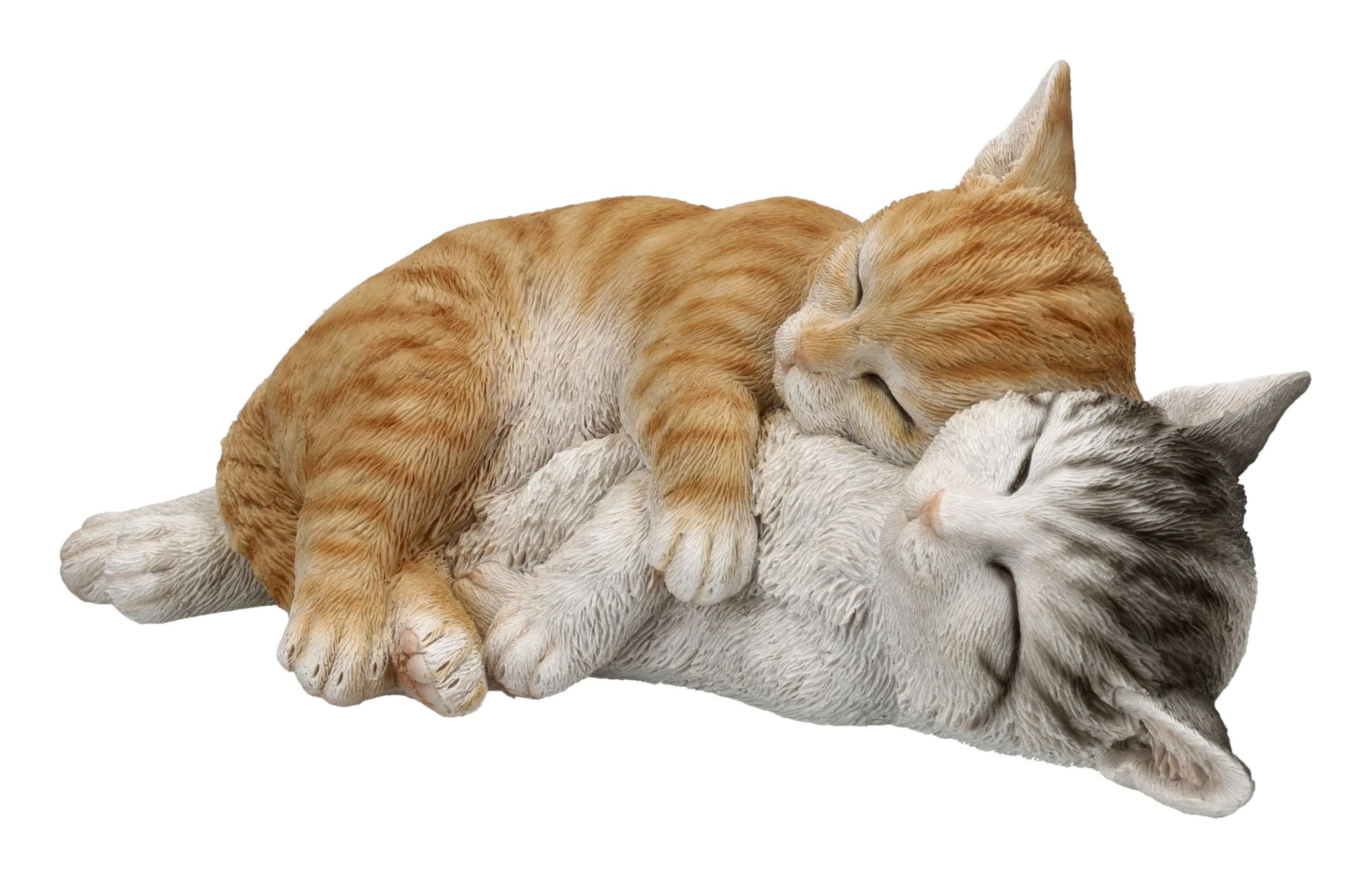 Figuren Shop GmbH Katzenfiguren Paar Garten 27,5 cm – Zwei kuschelnde Katzen aus Polyresin, handbemalt und wetterfest – Tierfigur für Sideboard, Fensterbank, Terrasse und Beet