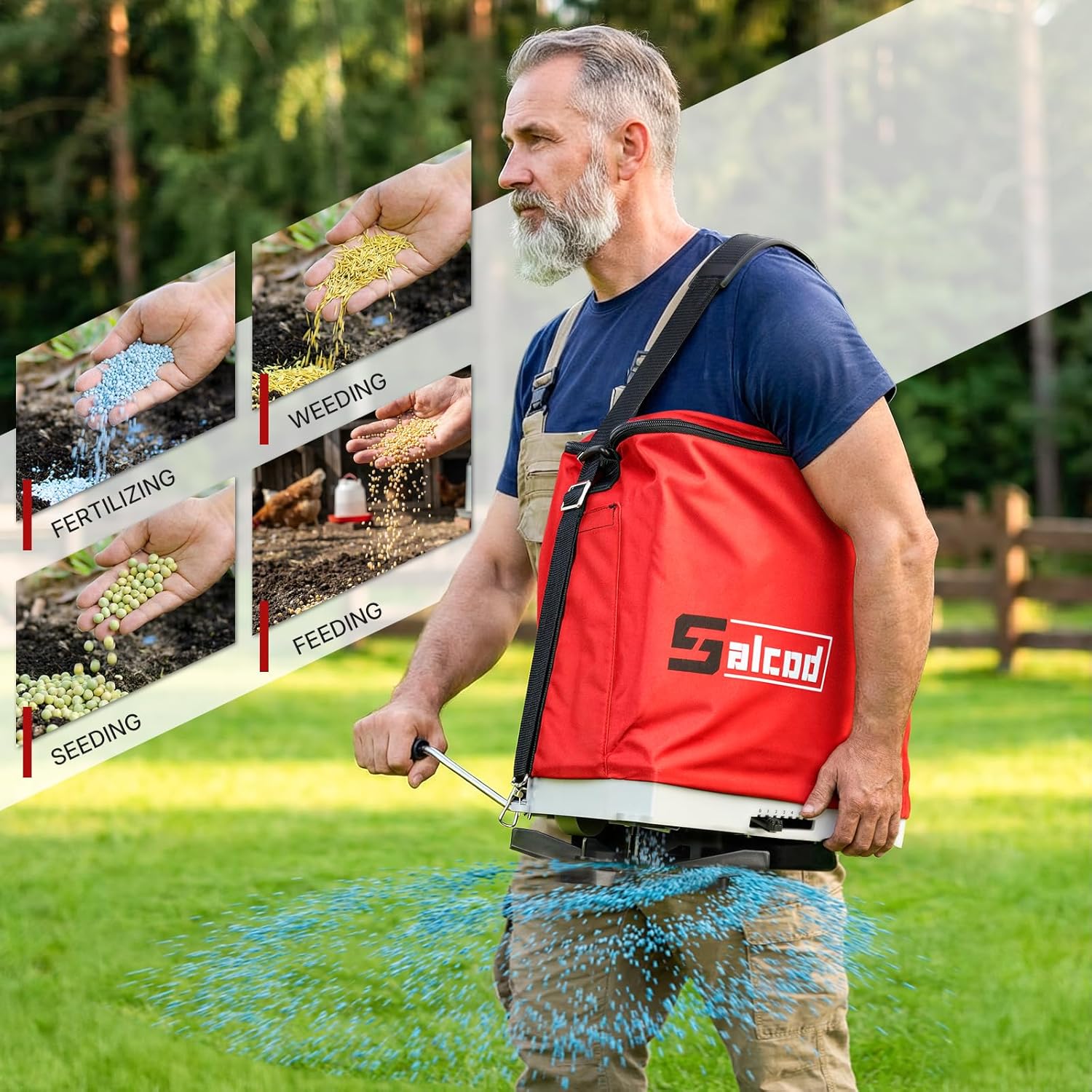 25LB Bag Seed Spreader for Lawn, Adjustable Handheld Fertilizer Spreader with Shoulder Strap, Broadcast Grass Seed Spreader for Lawn Care, Garden Seeding, Yard Fertilizing