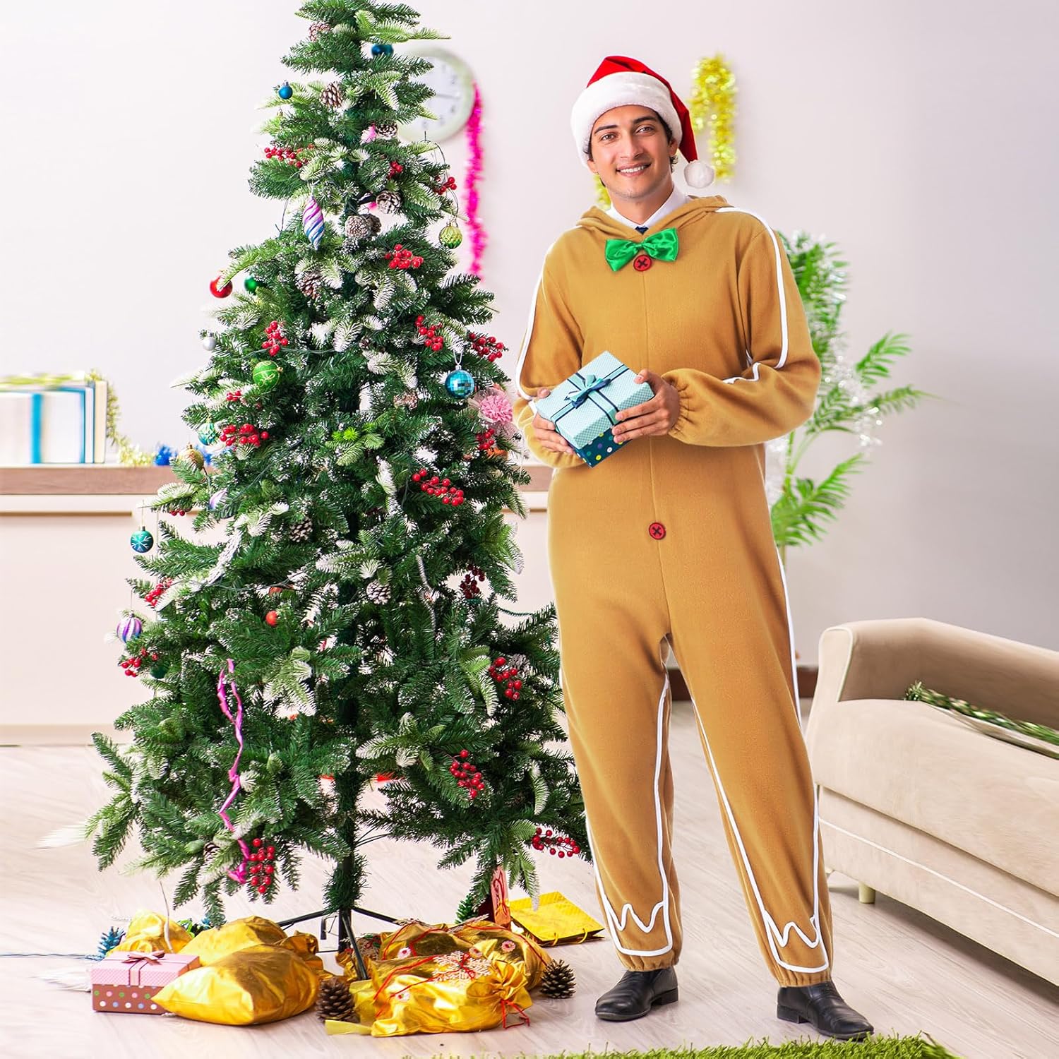 Geyoga Gingerbread Man Costume for Adults Christmas Gingerbread Man Outfit Suit Unisex Character Costume - Image 4