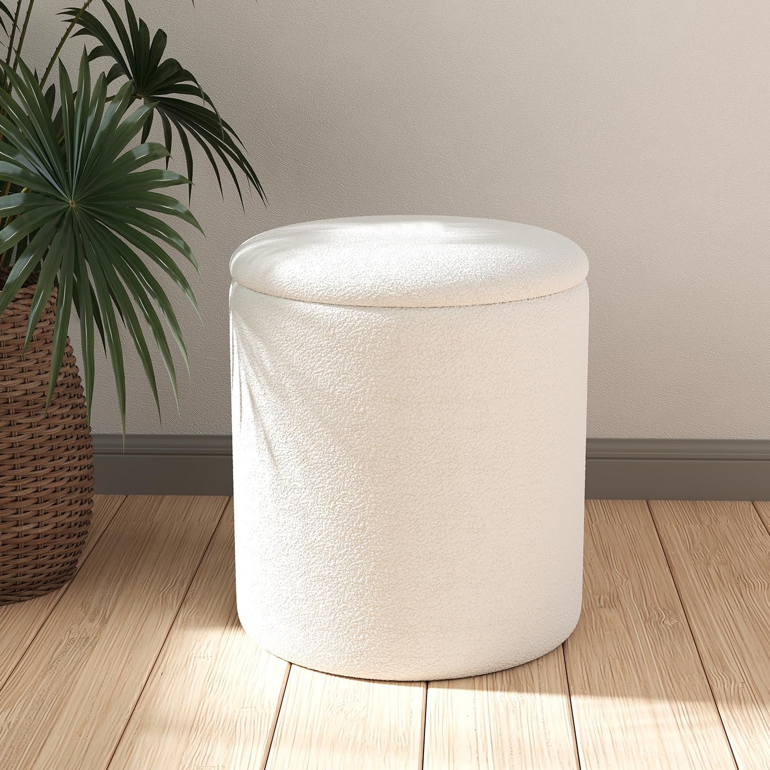 Ottoman Poufs with Storage,Soft Upholstered Vanity Stool,Multifunctional Ottomans Coffee Table Padded Seat Foot Rest for Living (White M)