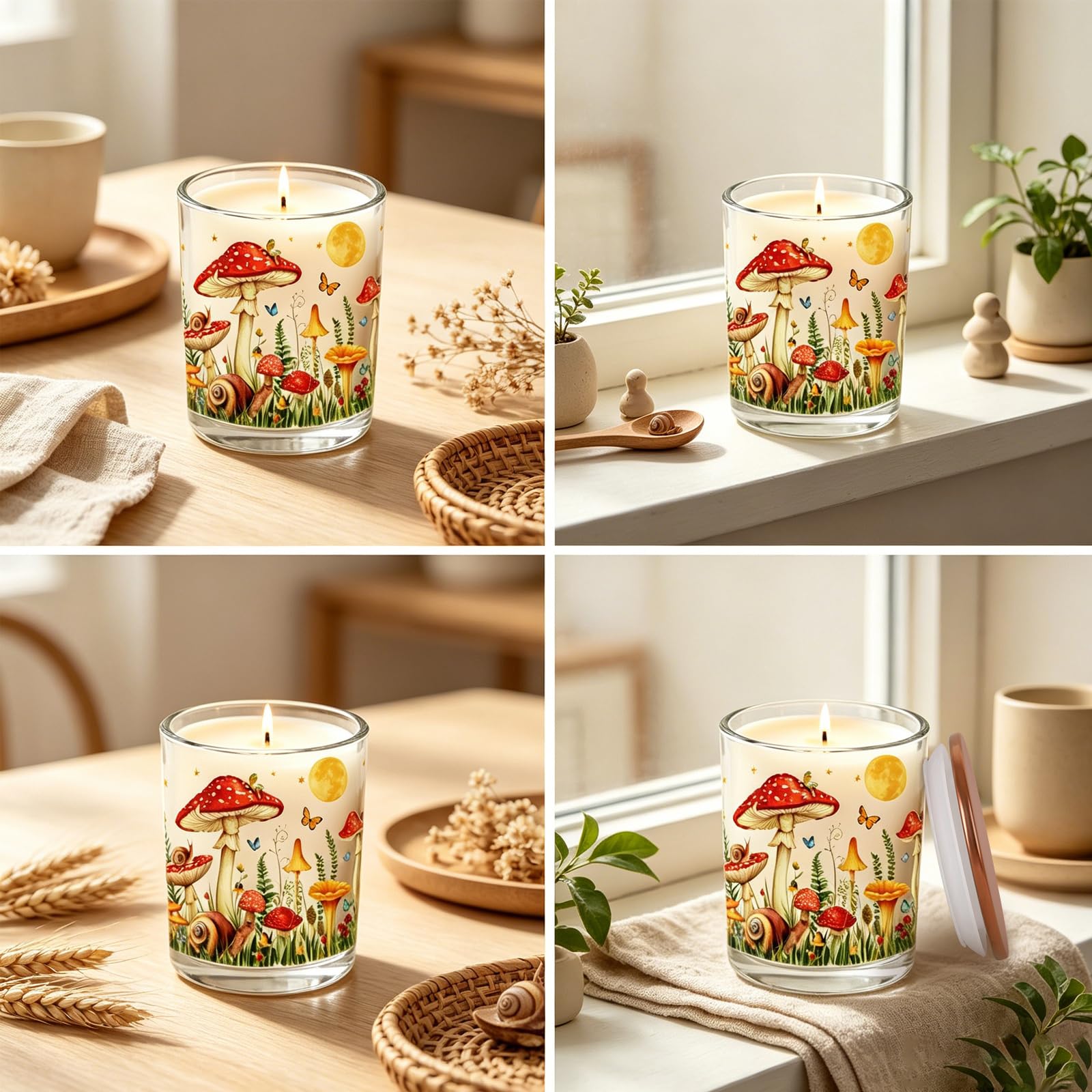 Whaline Leere Pilzkerzen im Glas mit Deckel, transparenter Glasbehälter, 12 Stück