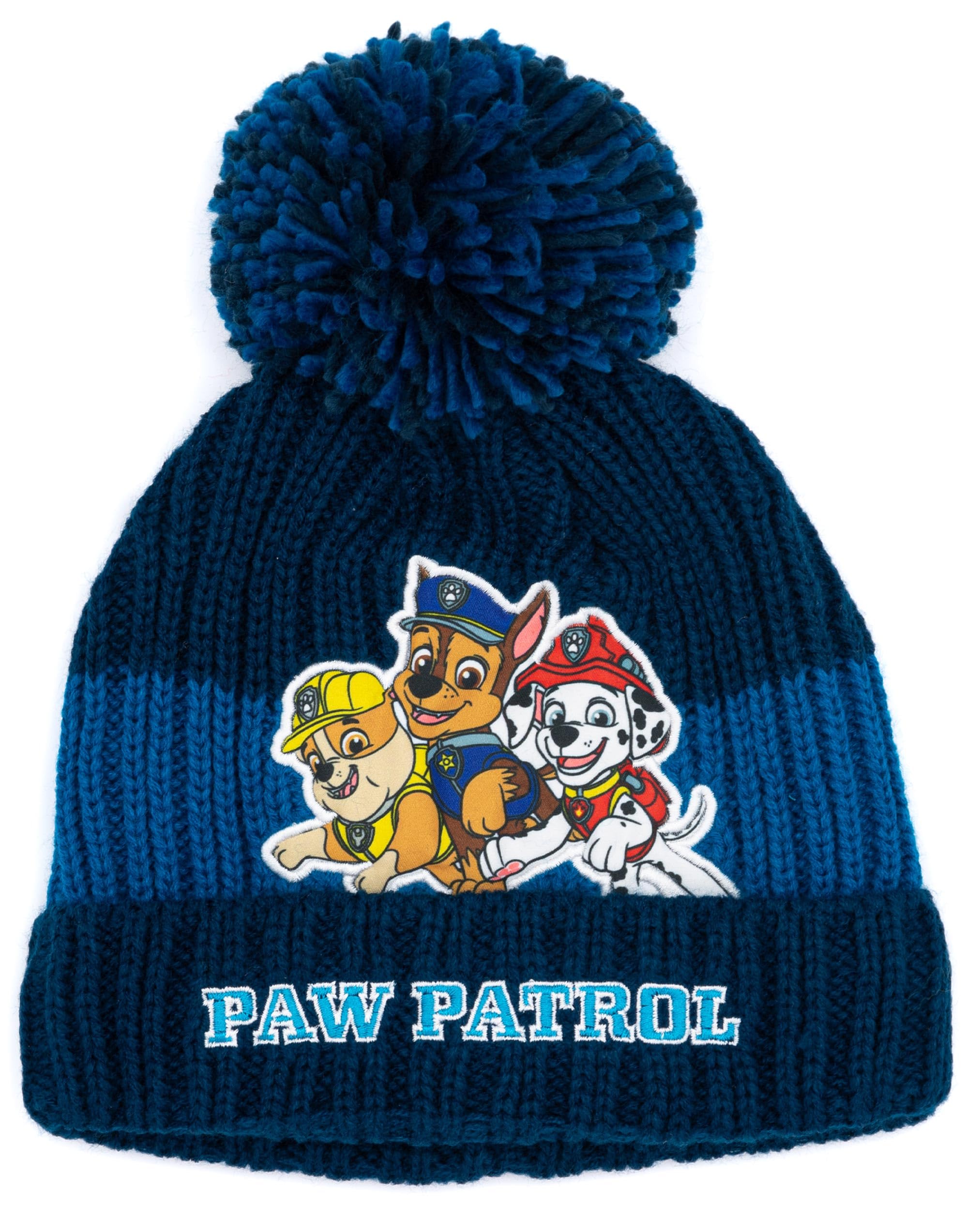 Paw Patrol Ensemble Bonnet & Gants pour Garçons | Ensemble Hiver Tricoté avec Graphiques de Chase, Rumble & Marshall pour Enfants | Bonnet d'Hiver Bleu avec Pompon et Gants Taille Unique